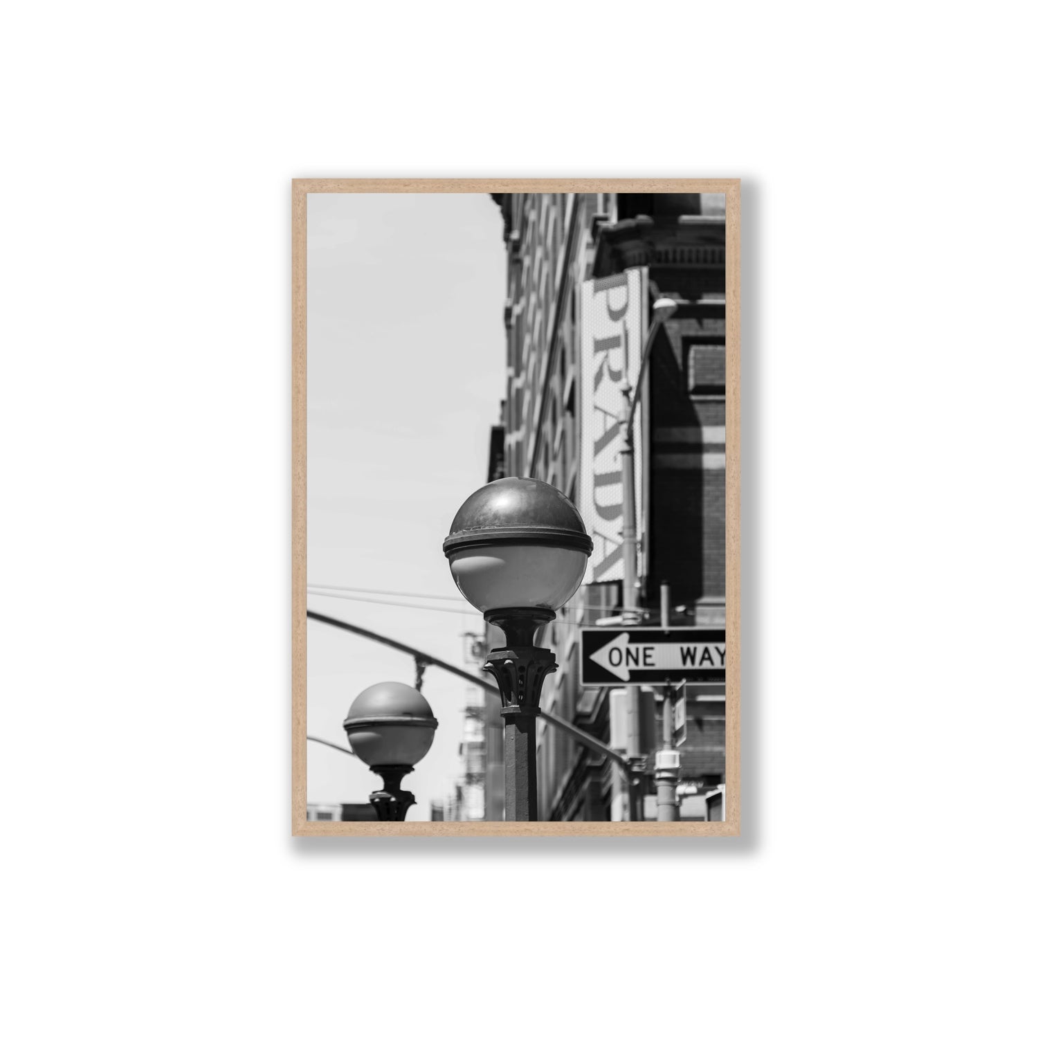 Subway Style New York NYC Black & White wall art Extra Large full-bleed fine art print in natural oak frame