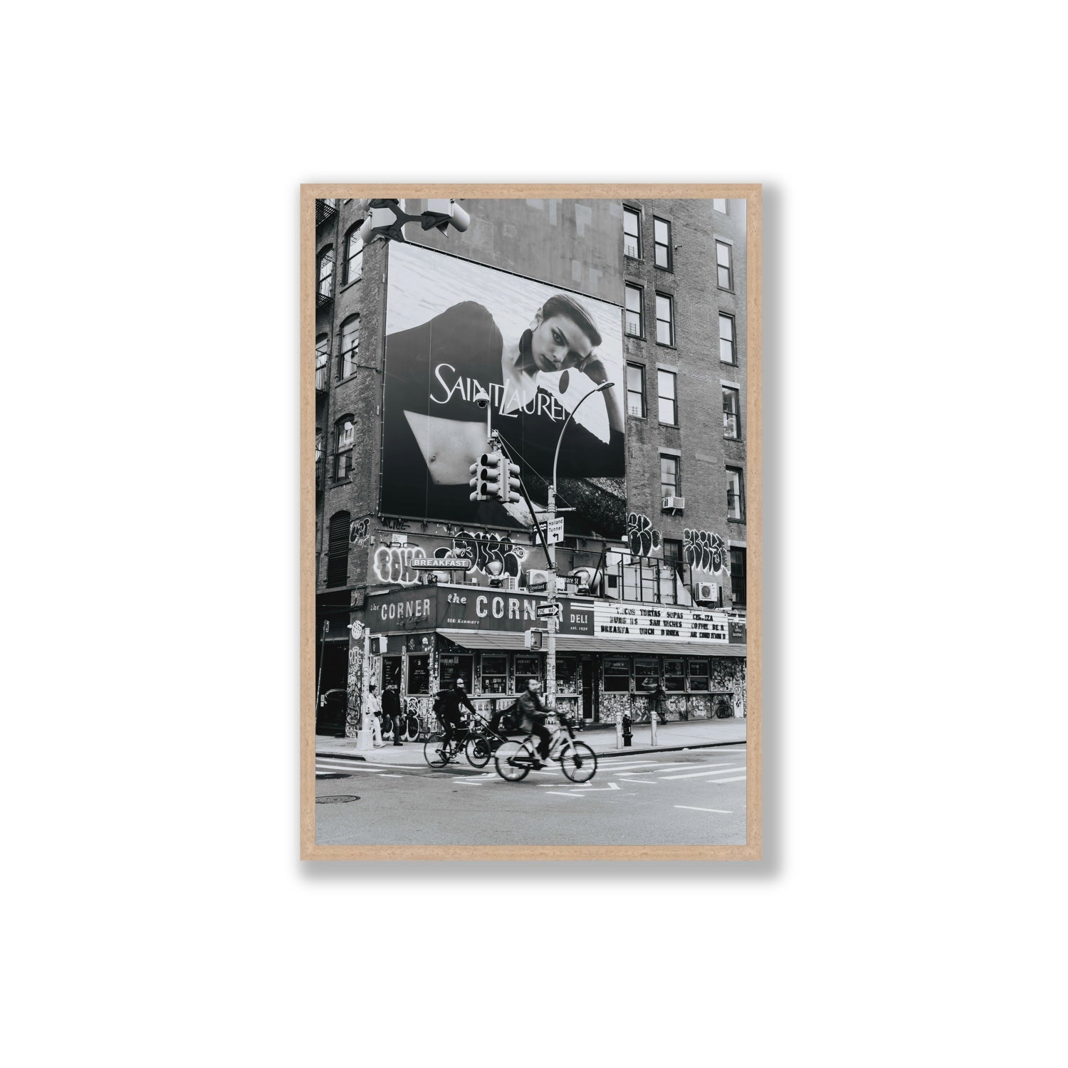 Runway To Rooftops New York NYC Black & White wall art Extra Large full-bleed fine art print in natural oak frame