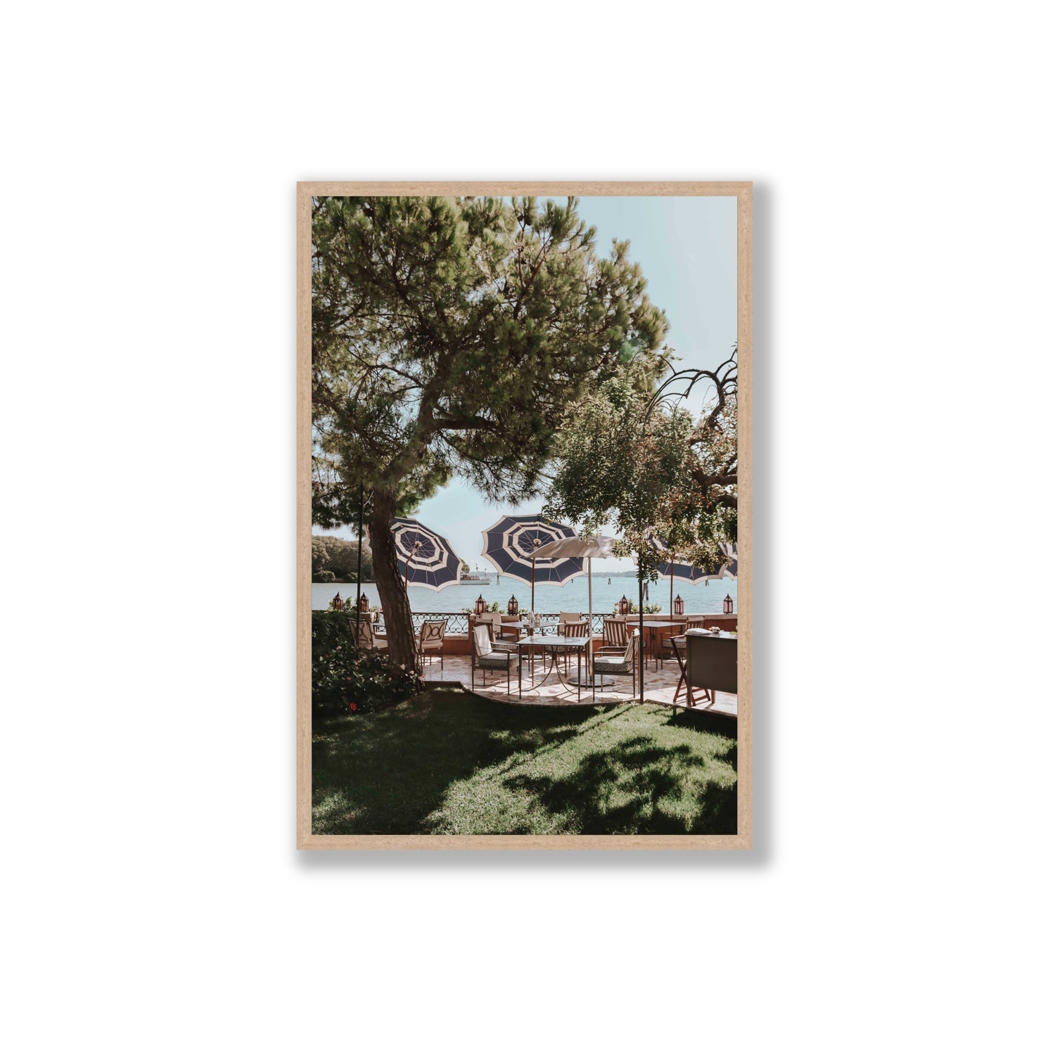Tranquil Gardens Venice Italian wall art Extra Large full-bleed fine art print in natural oak frame