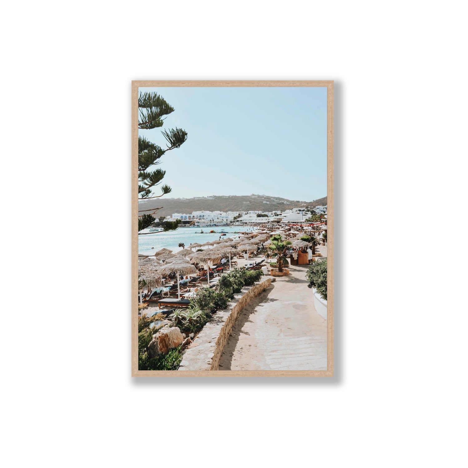 All Roads Lead To The Beach Mykonos Greek island wall art Extra Large full-bleed fine art print in natural oak frame