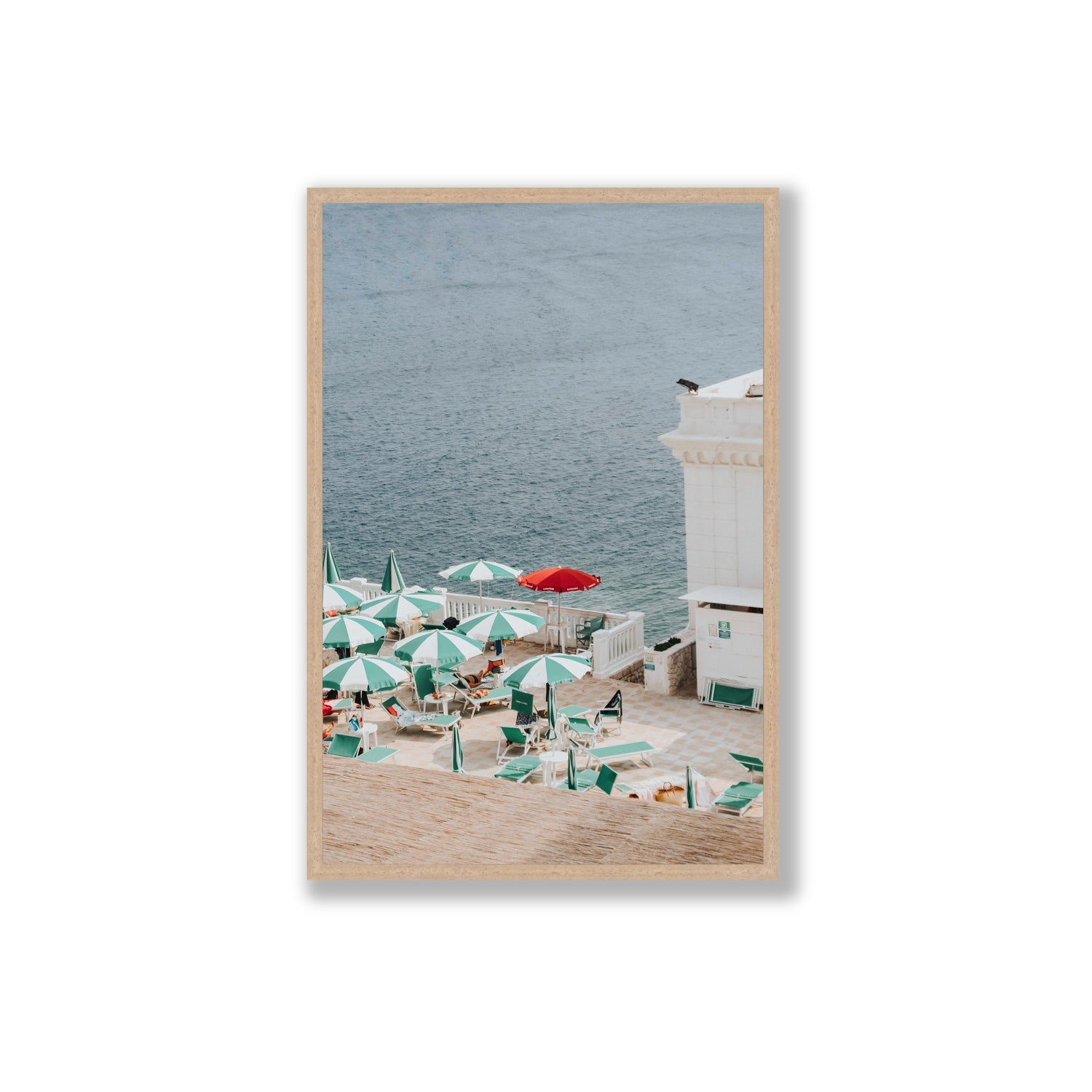 Lido Italiano Puglia beach Italian wall art Extra Large full-bleed fine art print in natural oak frame