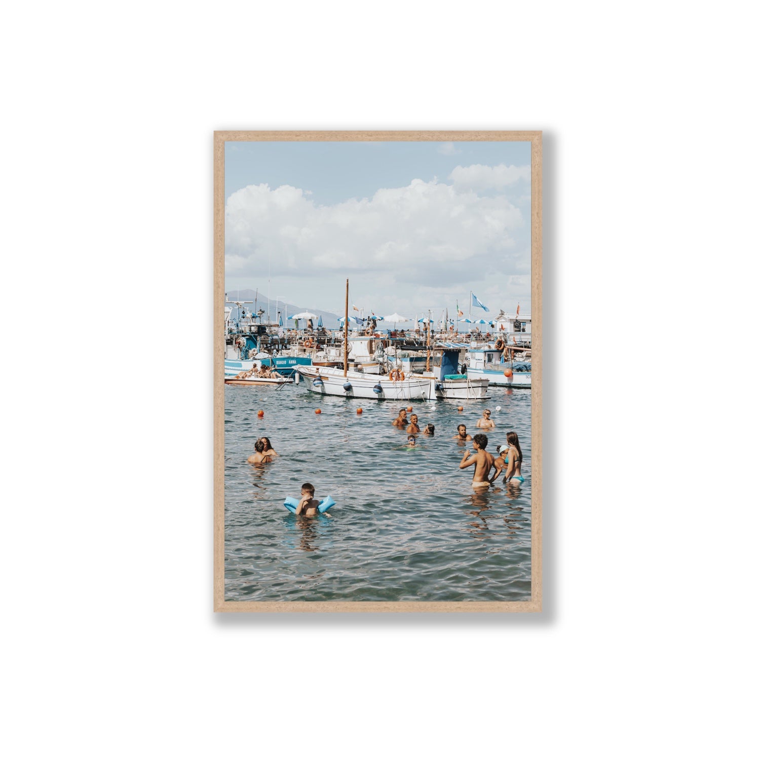 Vacanze Italiane Sorrento Italian coastal wall art Extra Large full-bleed fine art print in natural oak frame