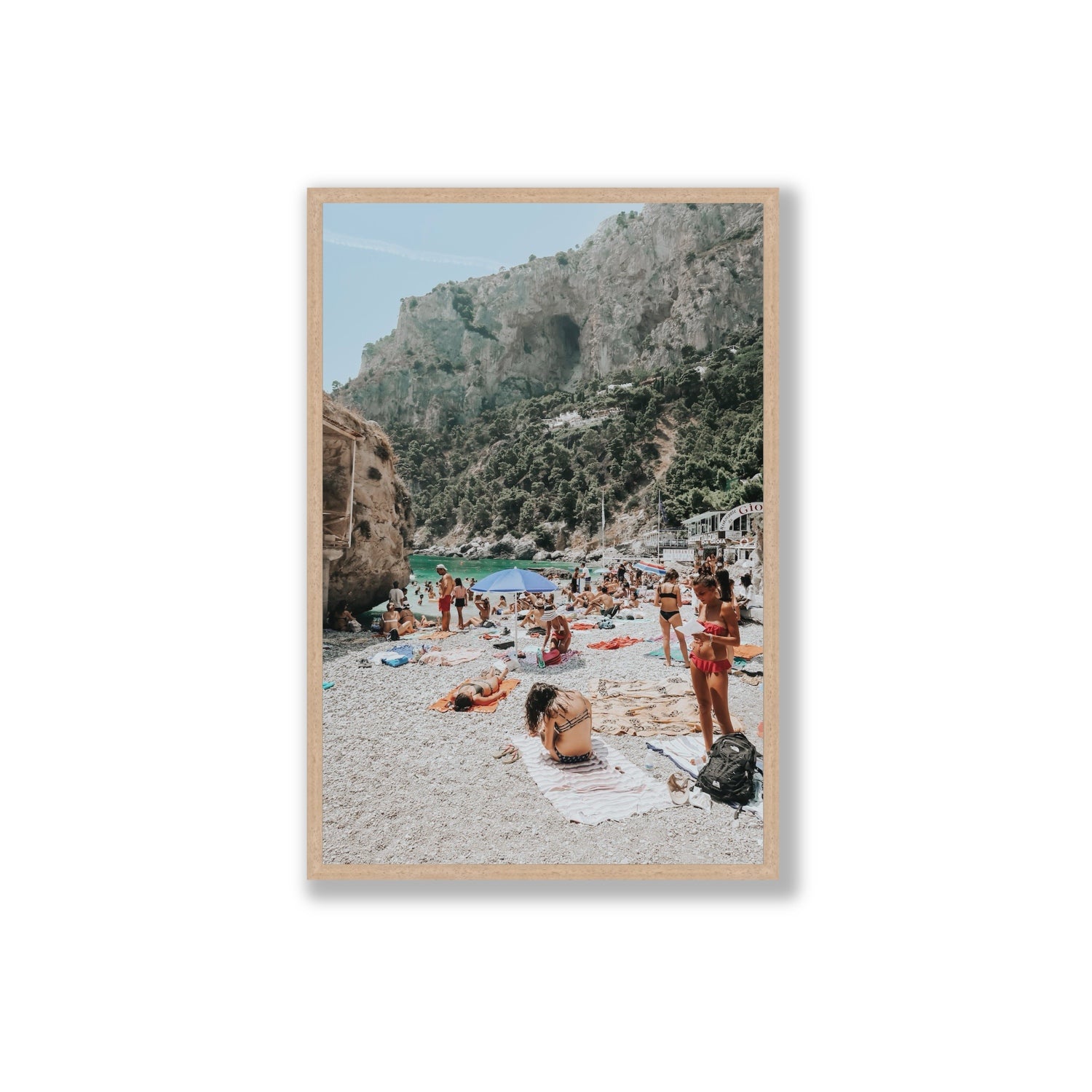 Marina Piccola Capri Mediterranean wall art Extra Large full-bleed fine art print in natural oak frame