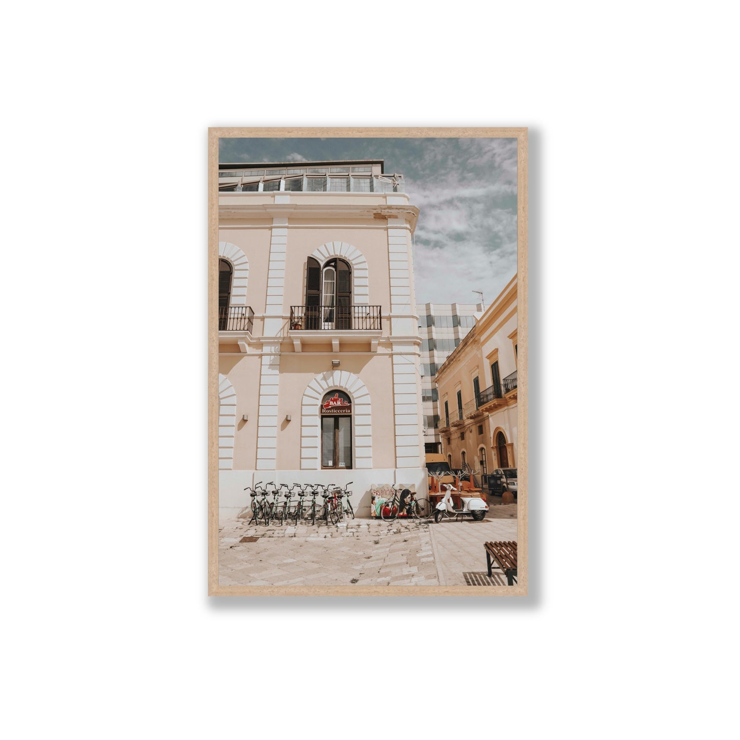 Rosticceria Puglia Italian wall art Extra Large full-bleed fine art print in natural oak frame