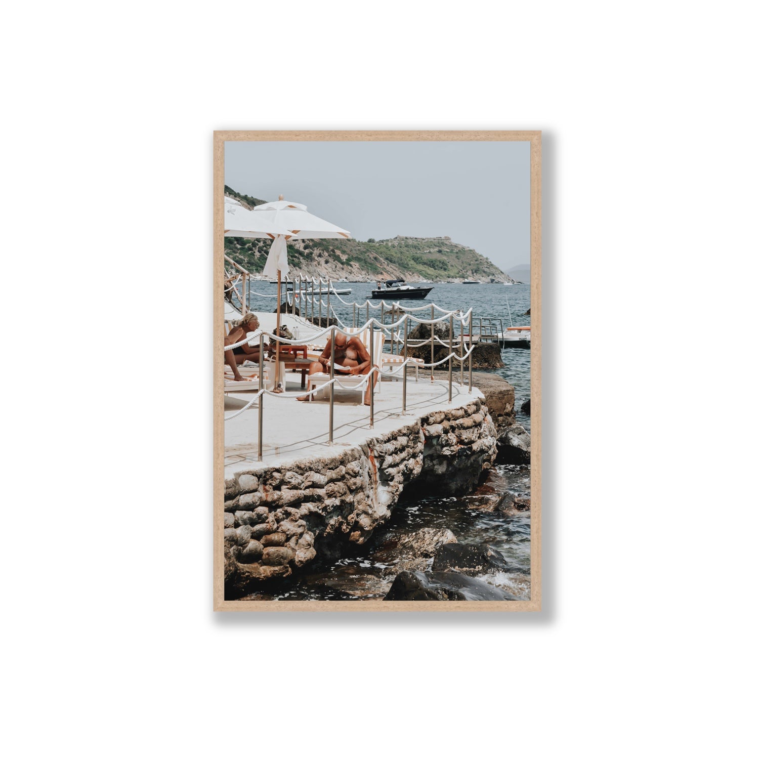 Nonno e Nonna Tuscany coastal Italian wall art Extra Large full-bleed fine art print in natural oak frame