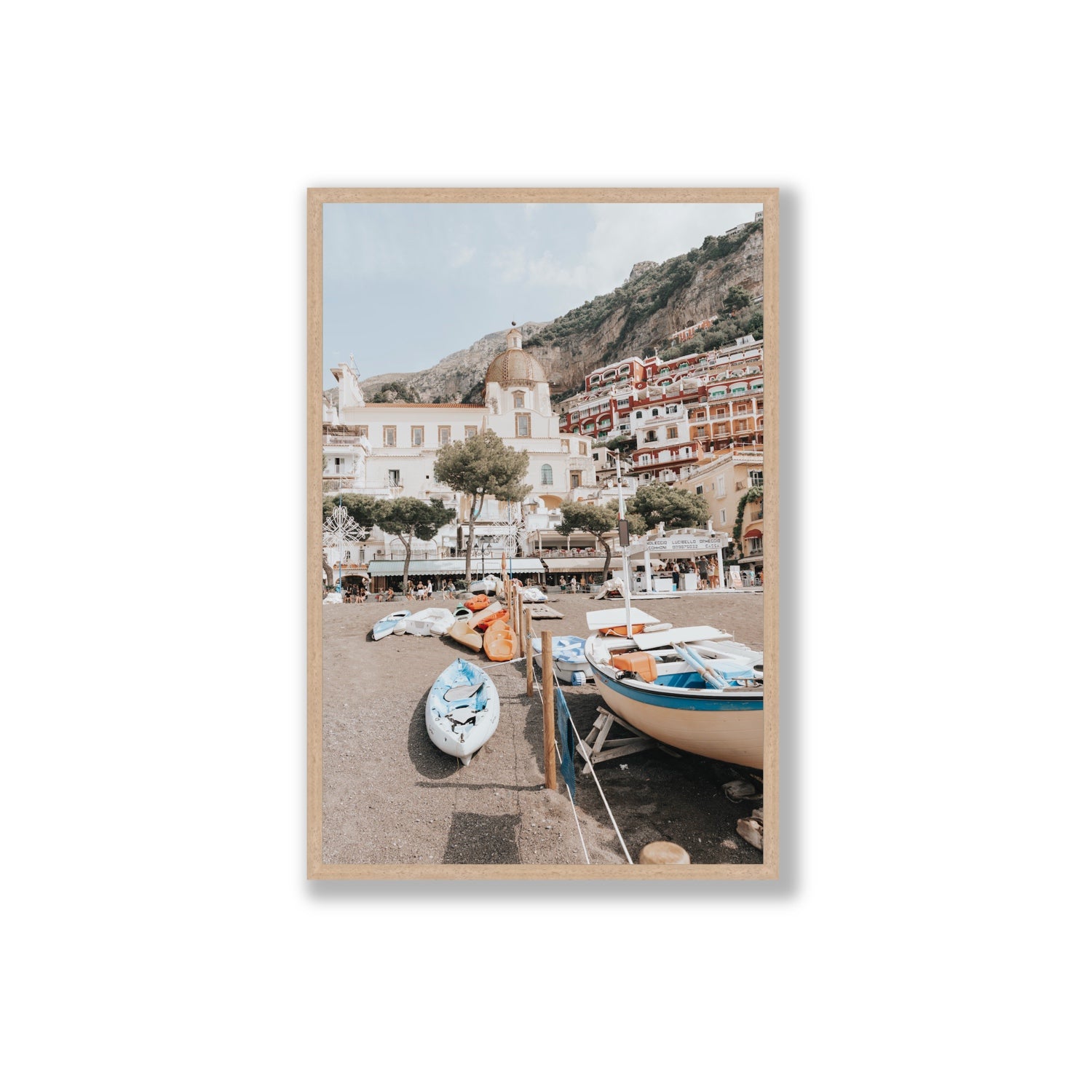 Seaside Hues Positano wall art Extra Large full-bleed fine art print in natural oak frame
