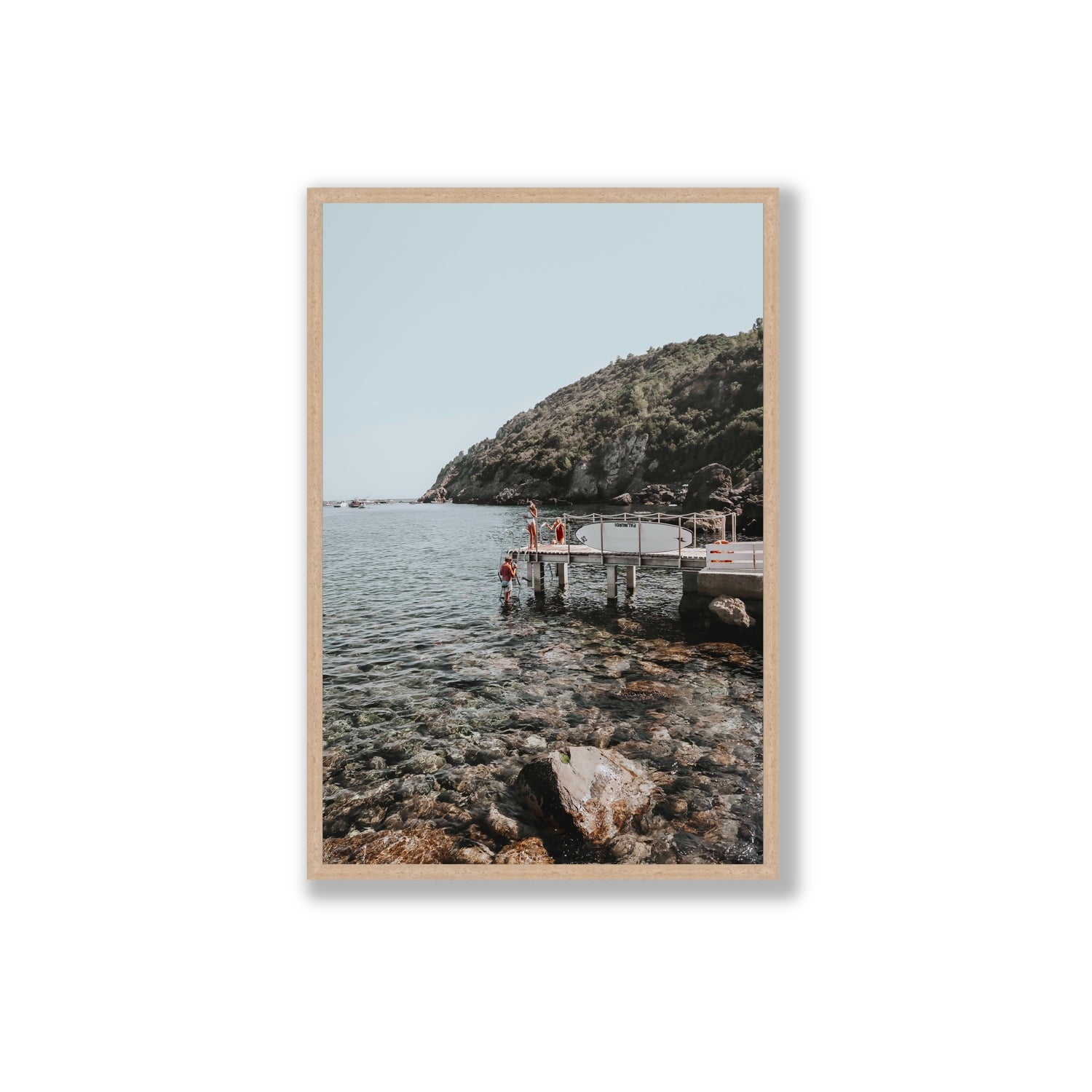 Tidal Explorers Tuscany coastal Italian wall art Extra Large full-bleed fine art print in natural oak frame