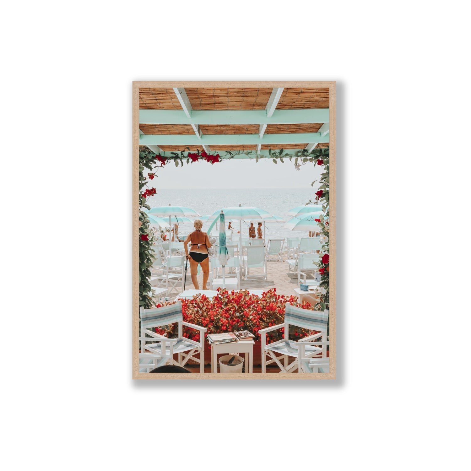 Nonna's Italian Escape Alassio Italian wall art Extra Large full-bleed fine art print in natural oak frame