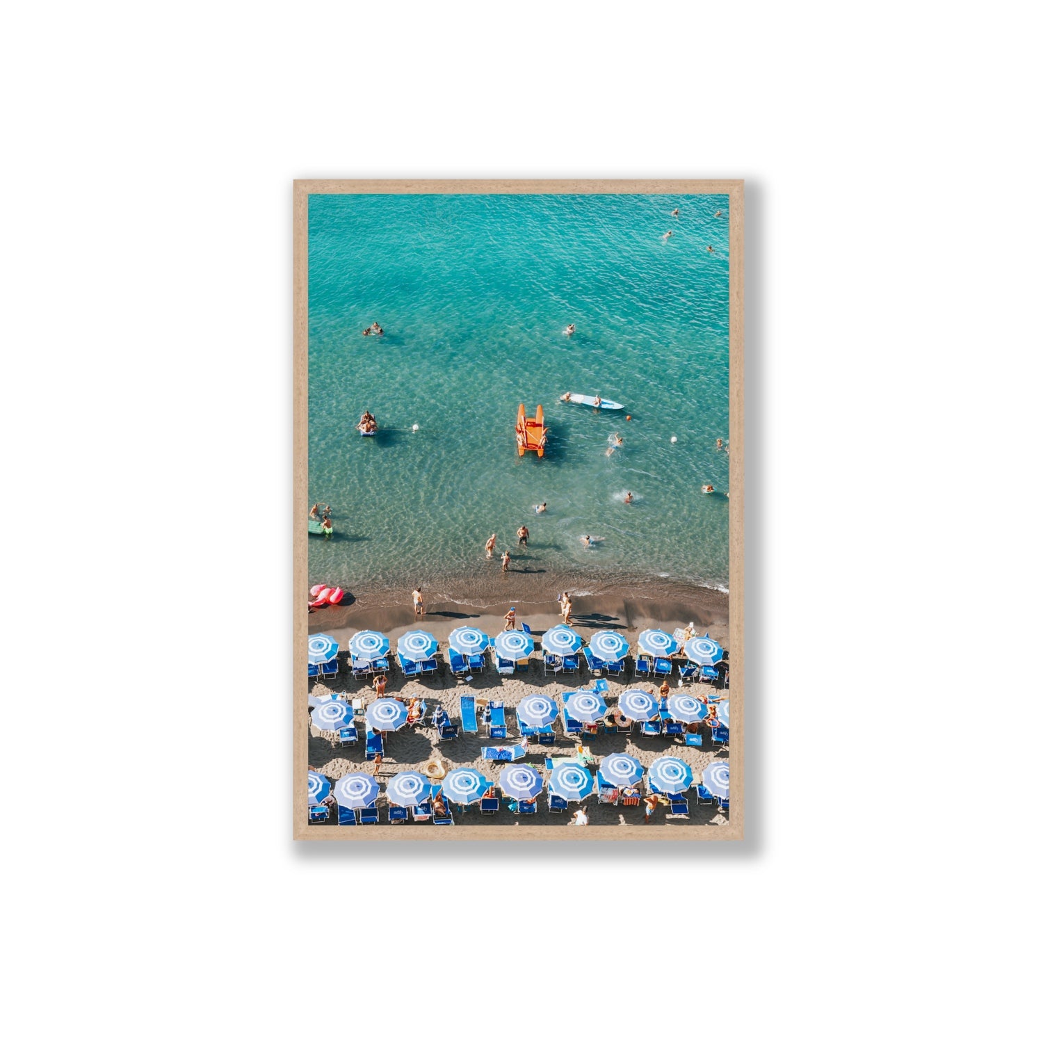 Aquamarine Oasis Sorrento Italian coastal wall art Extra Large full-bleed fine art print in natural oak frame