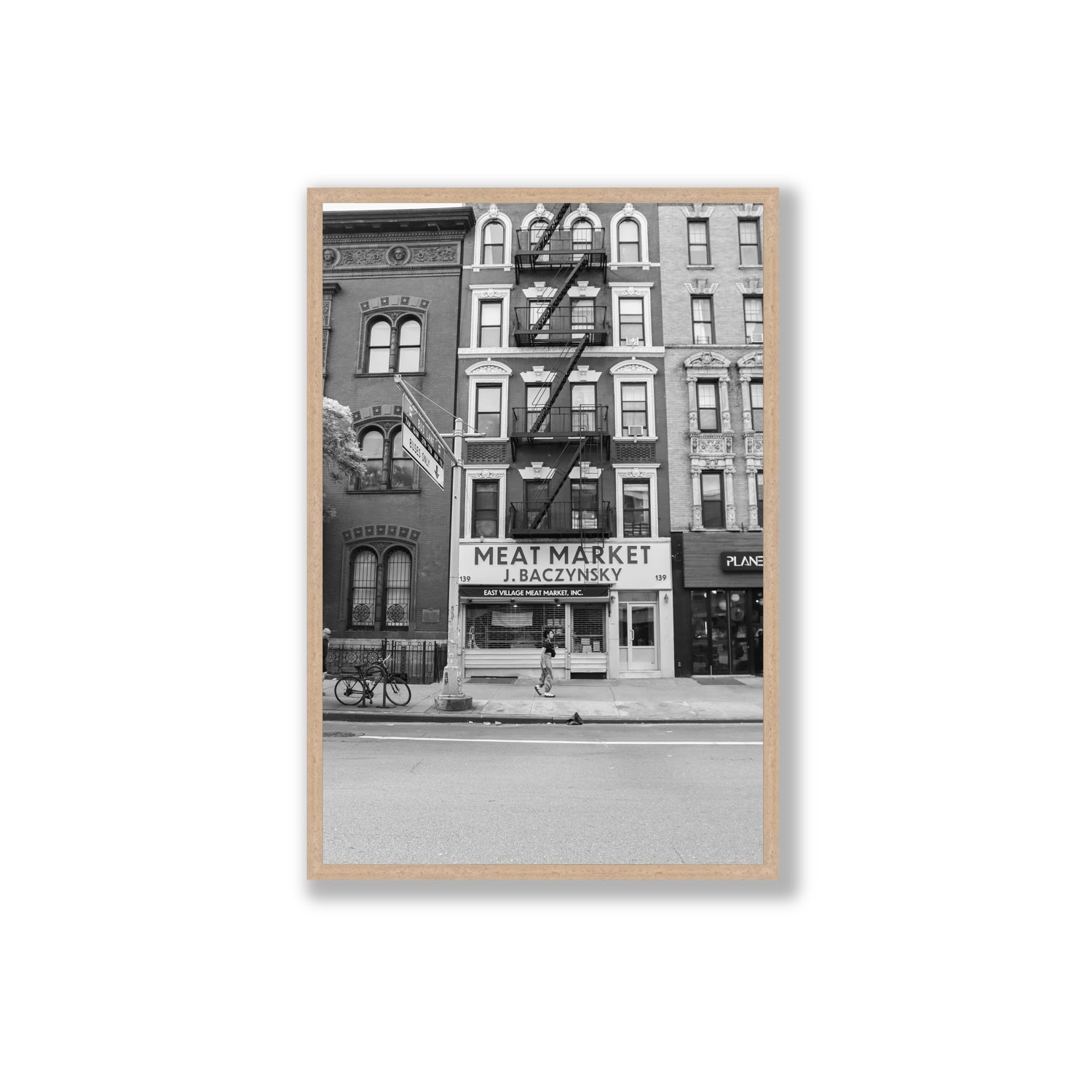 Vertical Village New York NYC Black & White wall art Extra Large full-bleed fine art print in natural oak frame