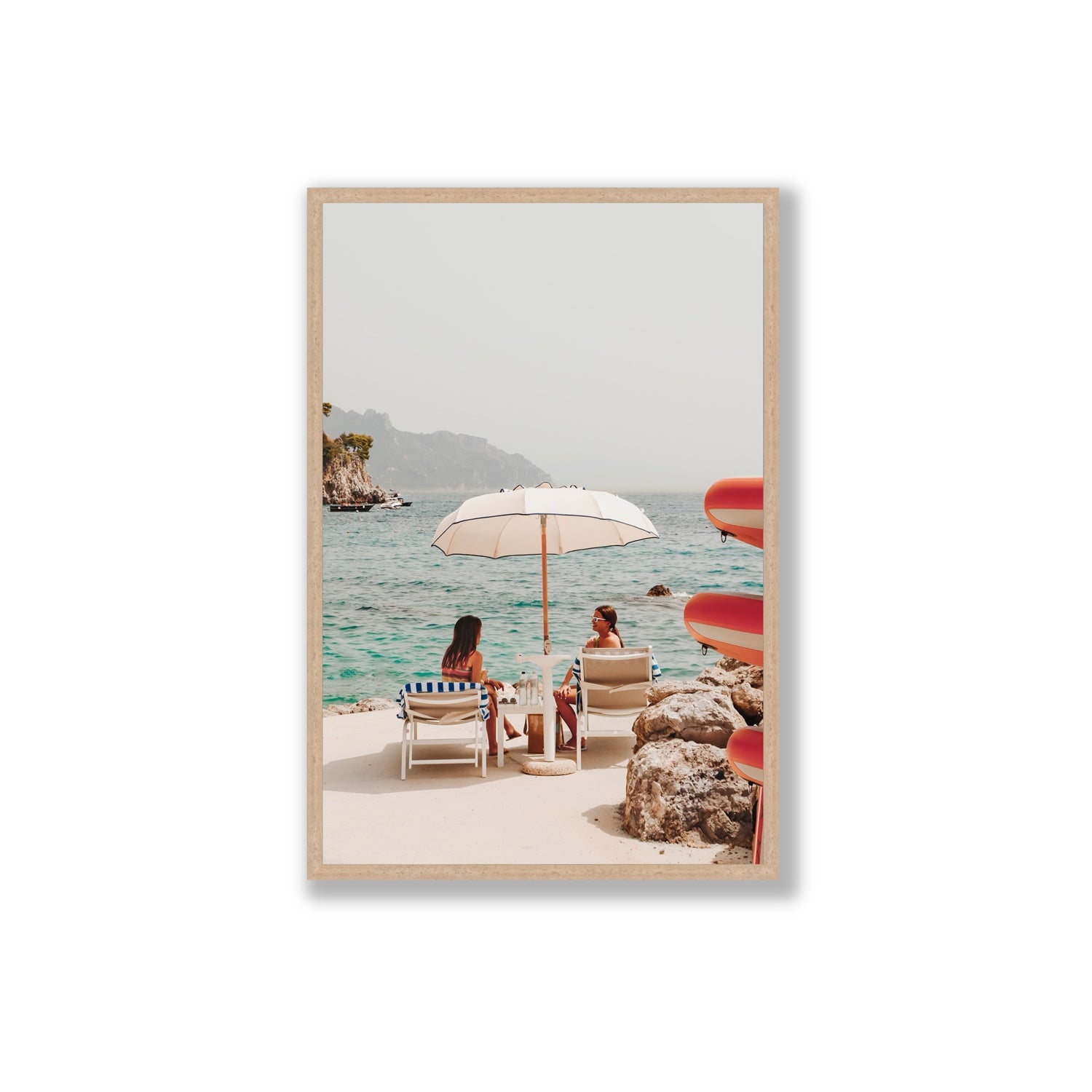 Salty Banter Amalfi Mediterranean wall art Extra Large full-bleed fine art print in natural oak frame