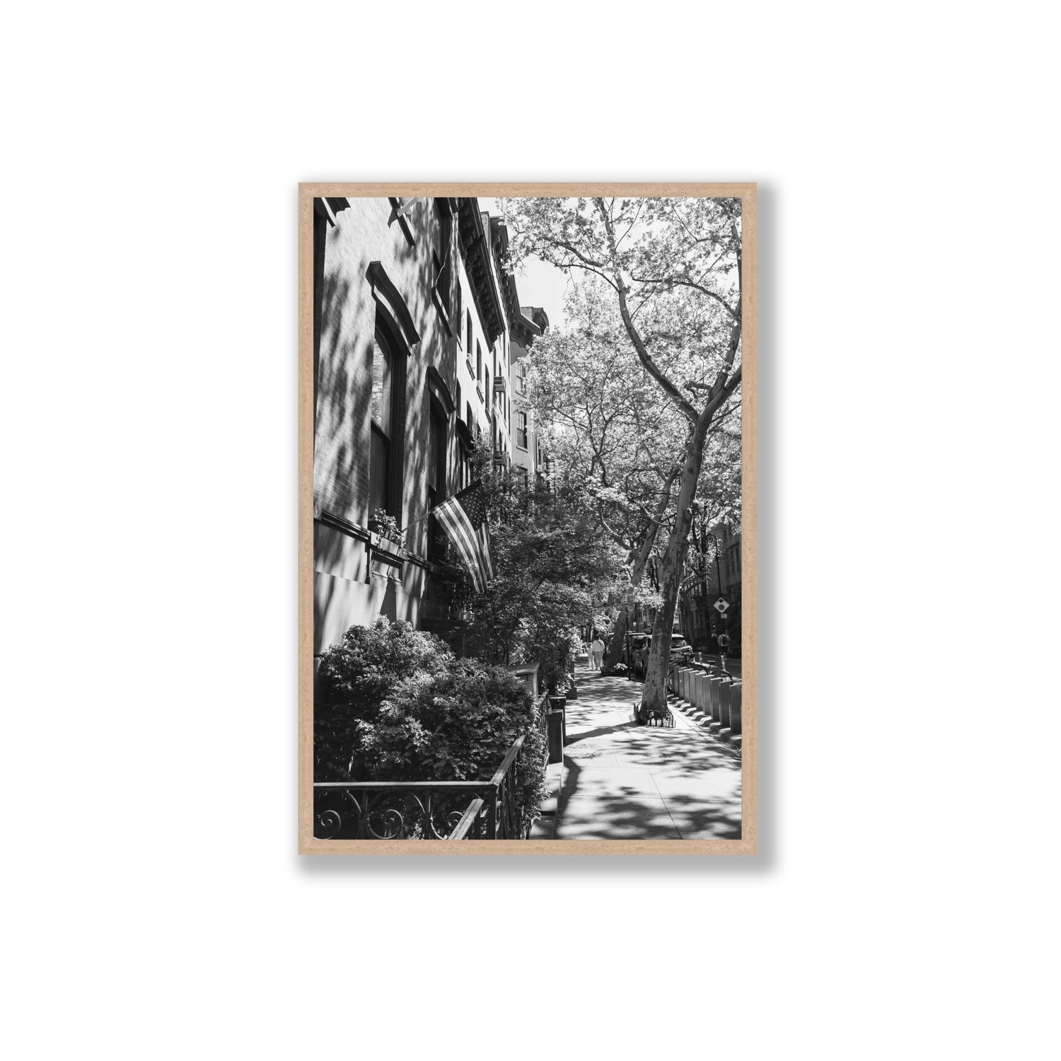 Urban Patriotism New York NYC Black & White wall art Extra Large full-bleed fine art print in natural oak frame
