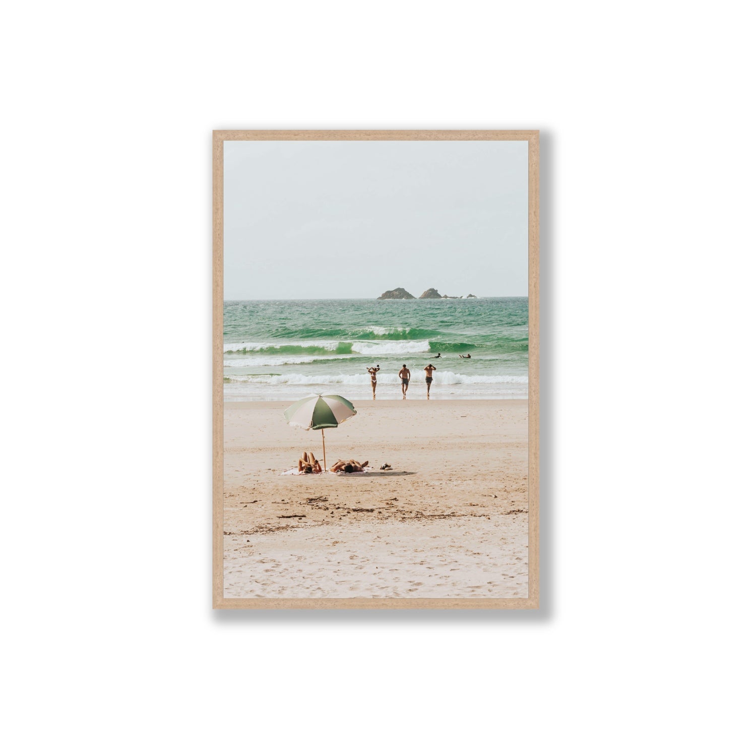 Escape The Ordinary Byron Bay coastal decor wall art Extra Large full-bleed fine art print in natural oak frame