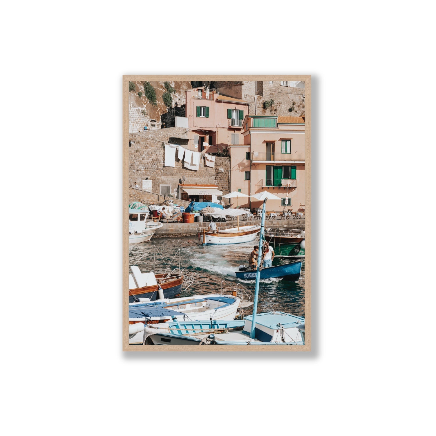 Coastal Carousel fine art print, Sorrento, Italy, Extra Large, Natural Oak Frame · Full Bleed, Fine Art Print