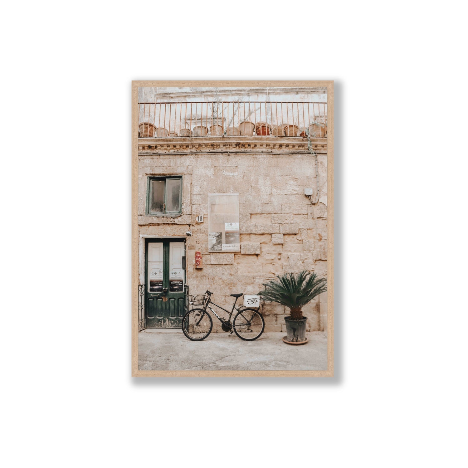 Golden Facades Puglia Lecce Italian wall art Extra Large full-bleed fine art print in natural oak frame