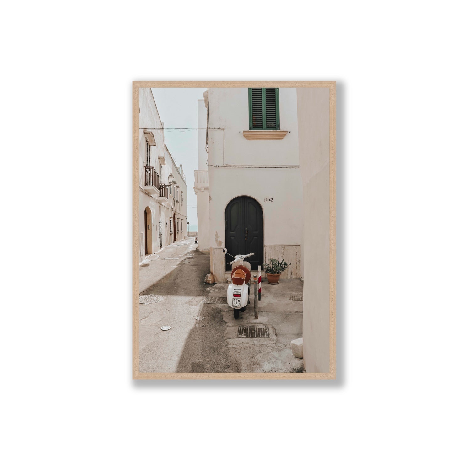 La Casa 42 Puglia Gallipoli Italian wall art Extra Large full-bleed fine art print in natural oak frame
