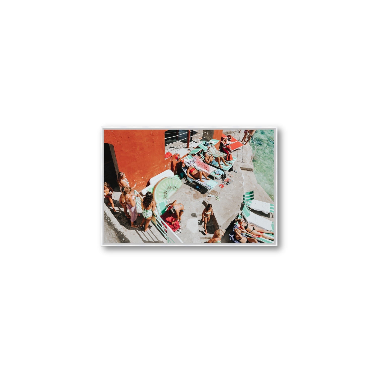 Italianita Capri beach Mediterranean wall art Medium fine art canvas in white float frame