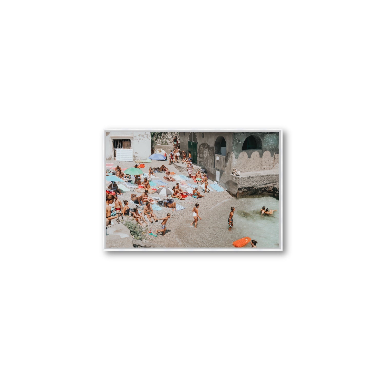 Heatwave Capri beach coastal wall art Medium fine art canvas in white float frame