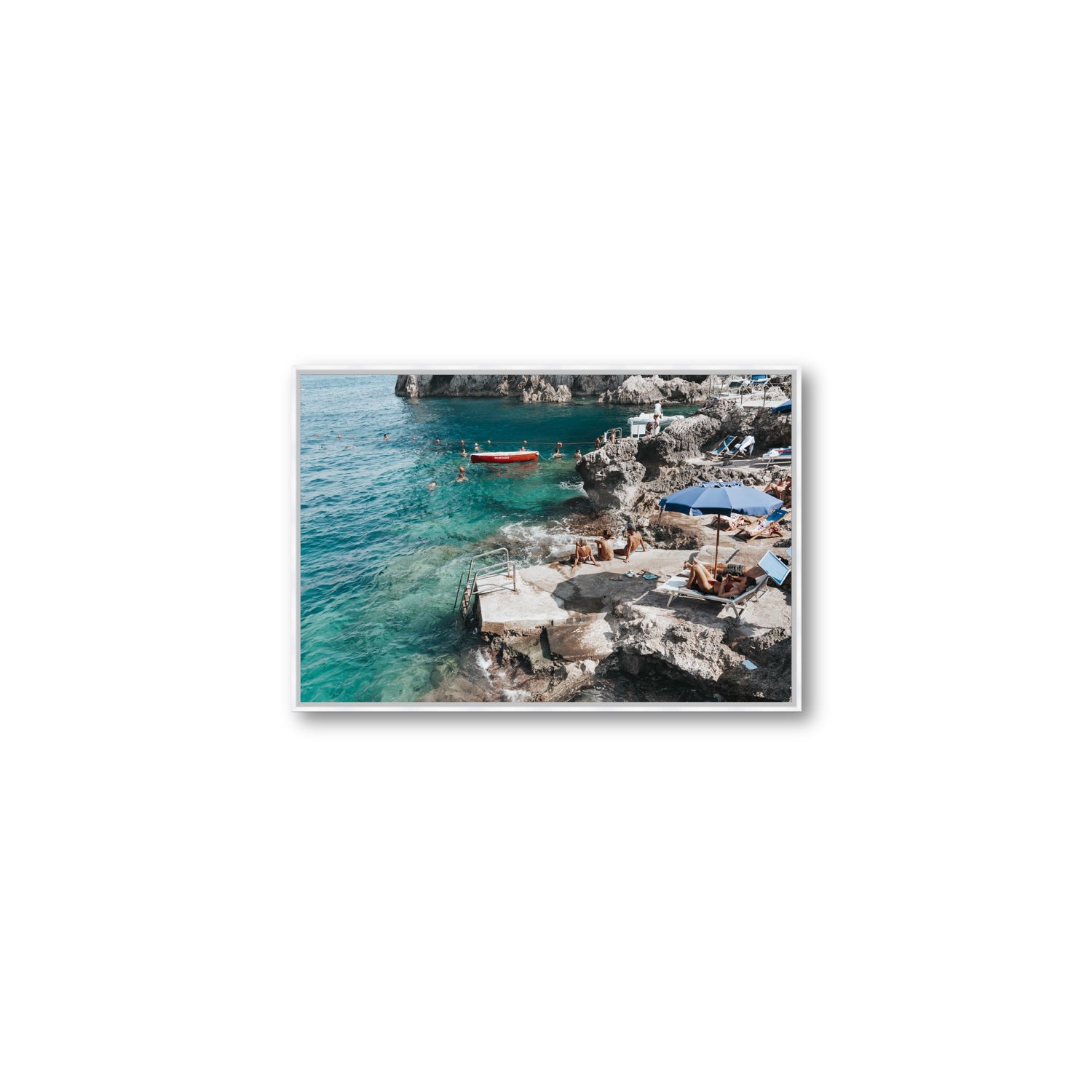 Serenity By The Sea Capri Mediterranean wall art Medium fine art canvas in white float frame