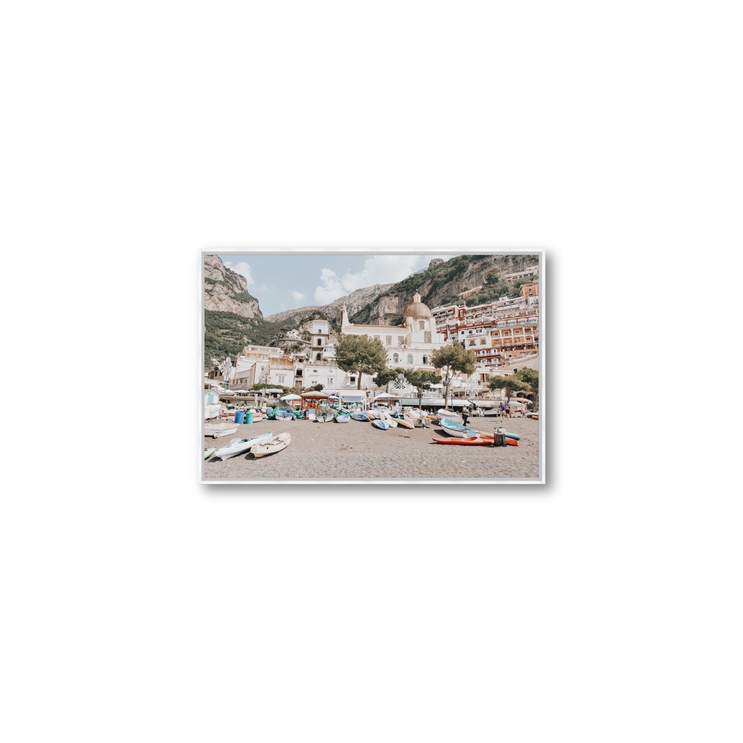 Pastel Paradise fine art print, Positano, Italy, Medium, White Float Frame, Fine Art Canvas