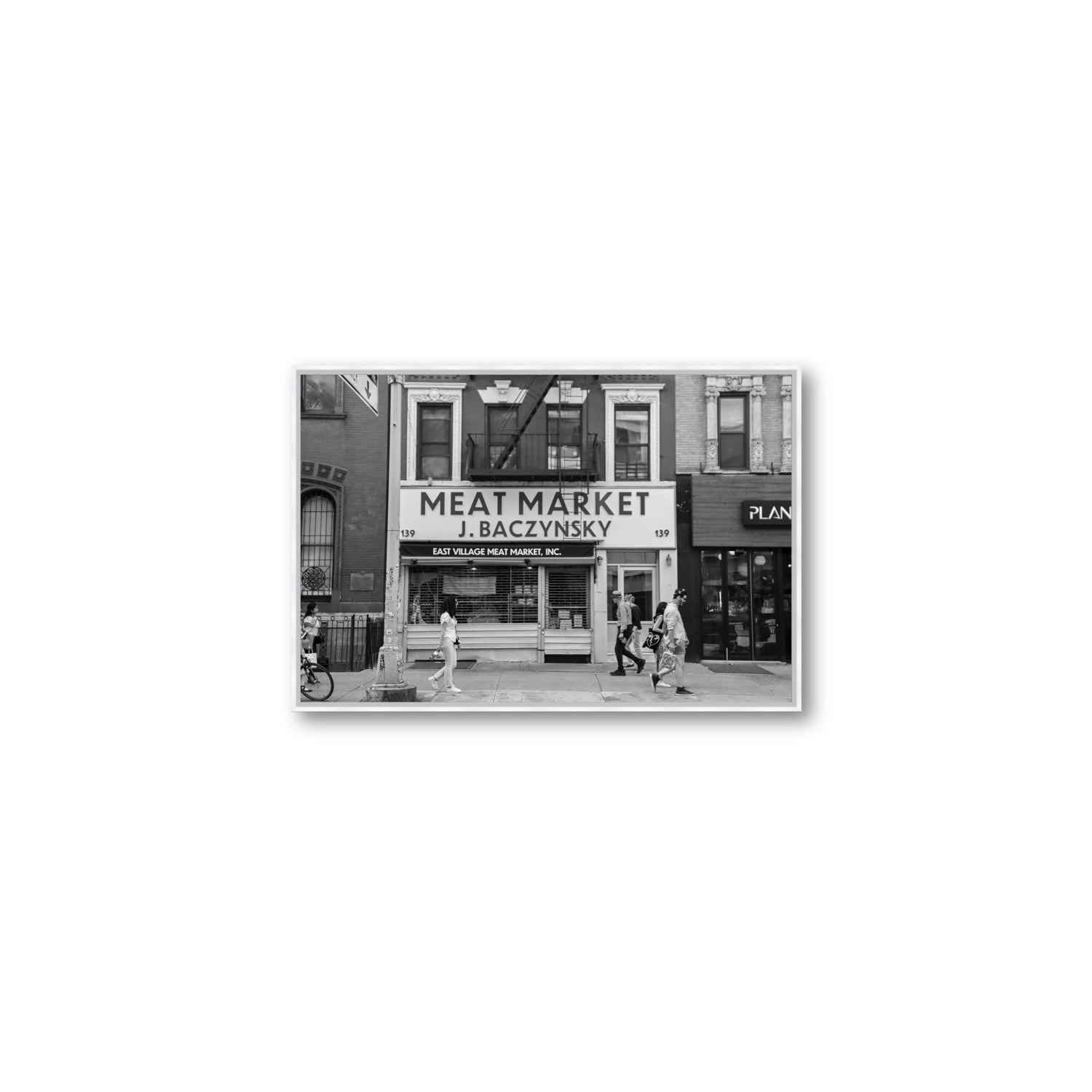 Meat District New York NYC Black & White wall art Medium fine art canvas in white float frame