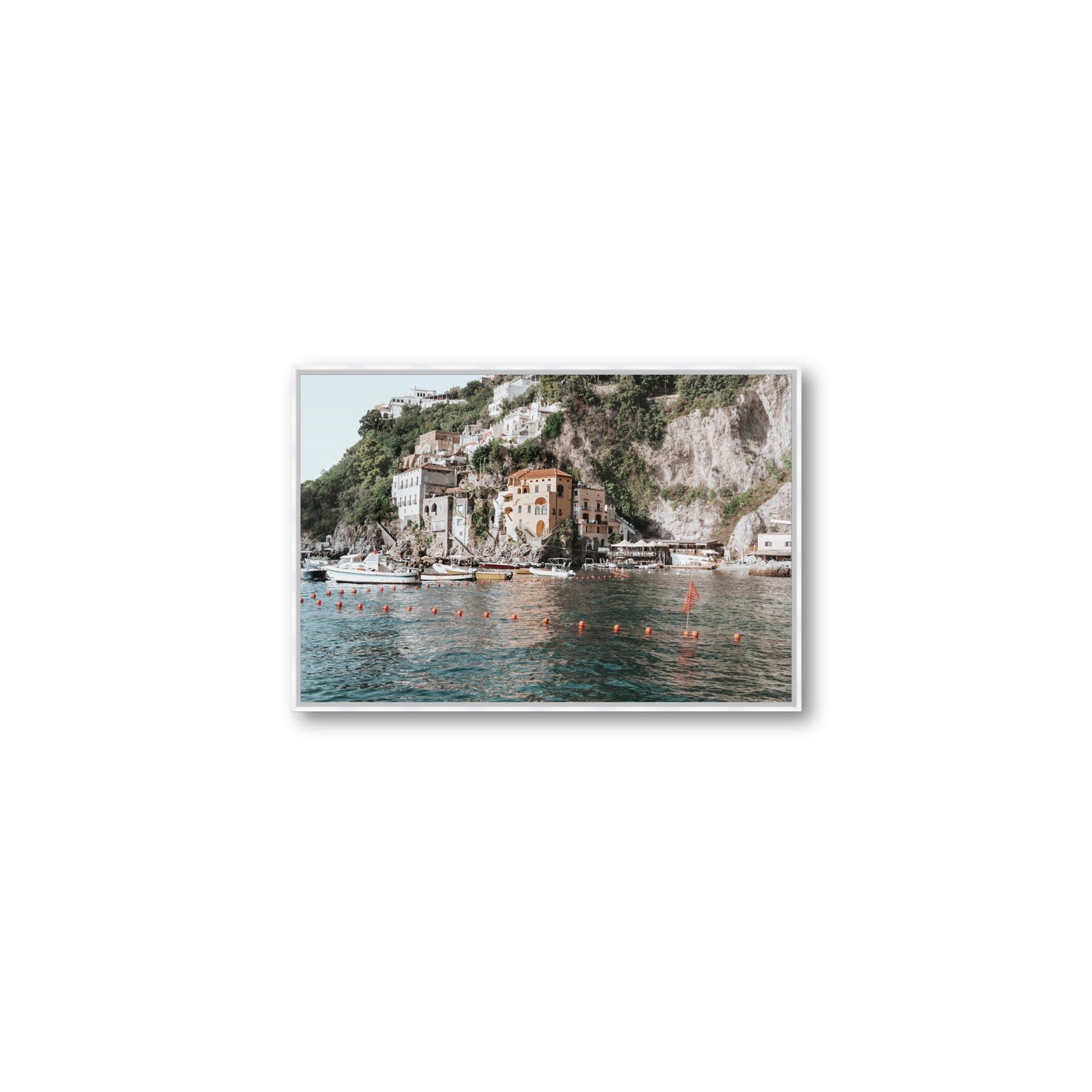 Amalfi Villas fine art print, Amalfi, Italy, coastal scenes artwork, Medium, White Float Frame, Fine Art Canvas