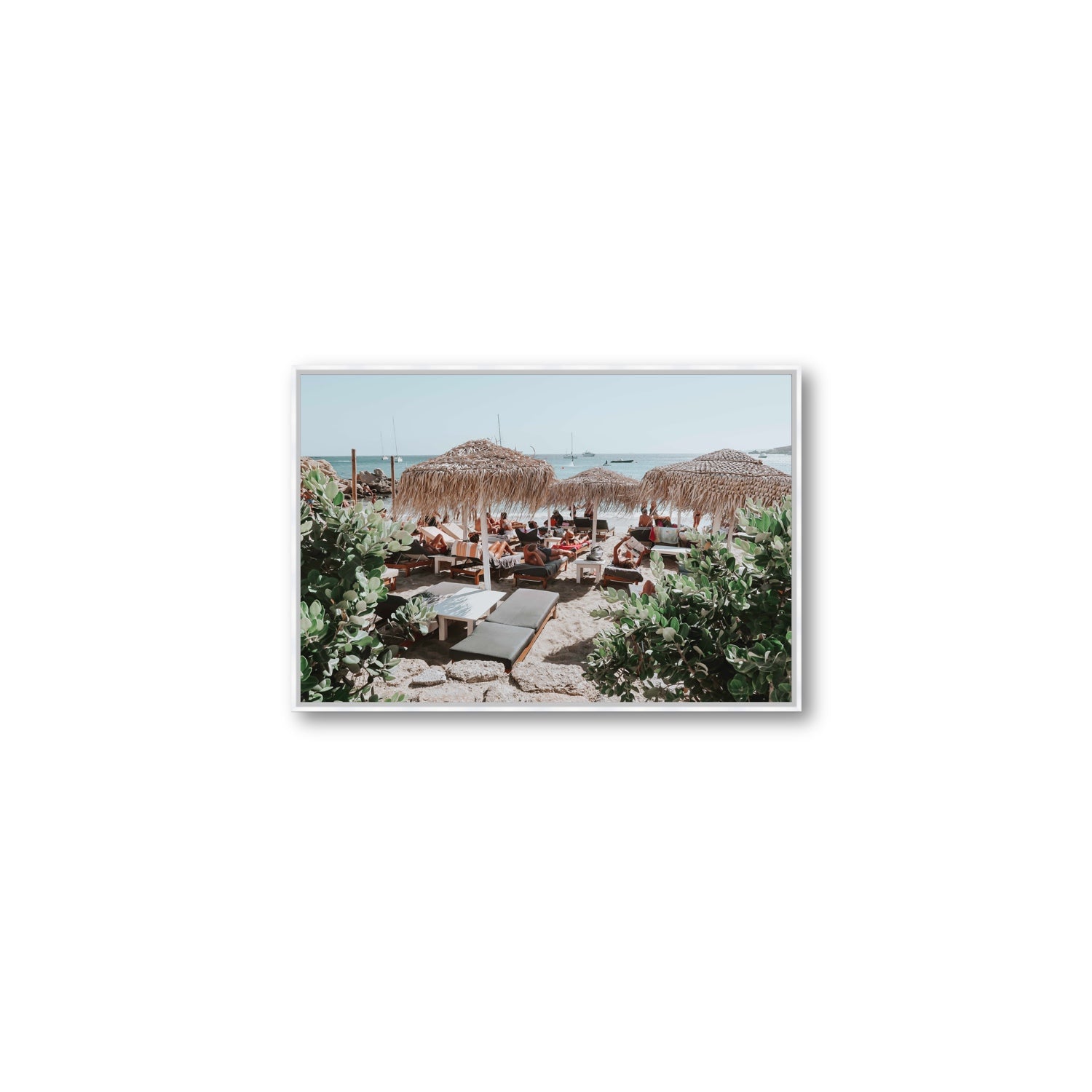 Greek Haven Mykonos Greek island coastal wall art Medium fine art canvas in white float frame