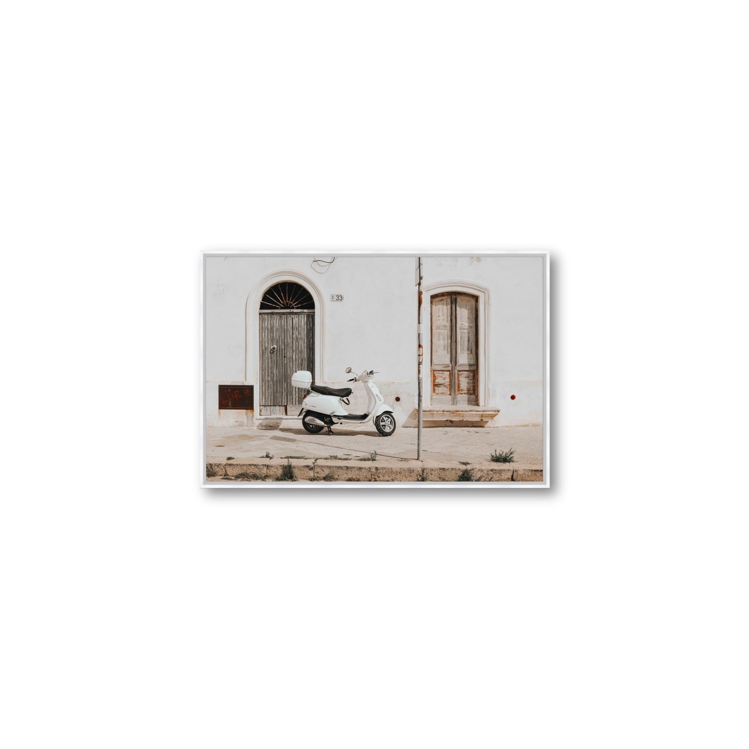 Vespa Nostalgia Puglia Italian wall art Medium fine art canvas in white float frame