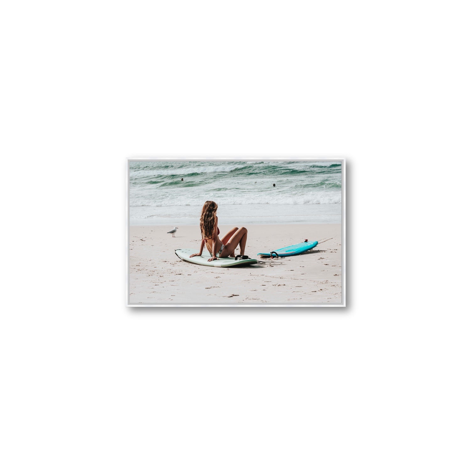 Ciao Bella Byron Bay Surf coastal wall art Medium fine art canvas in white float frame