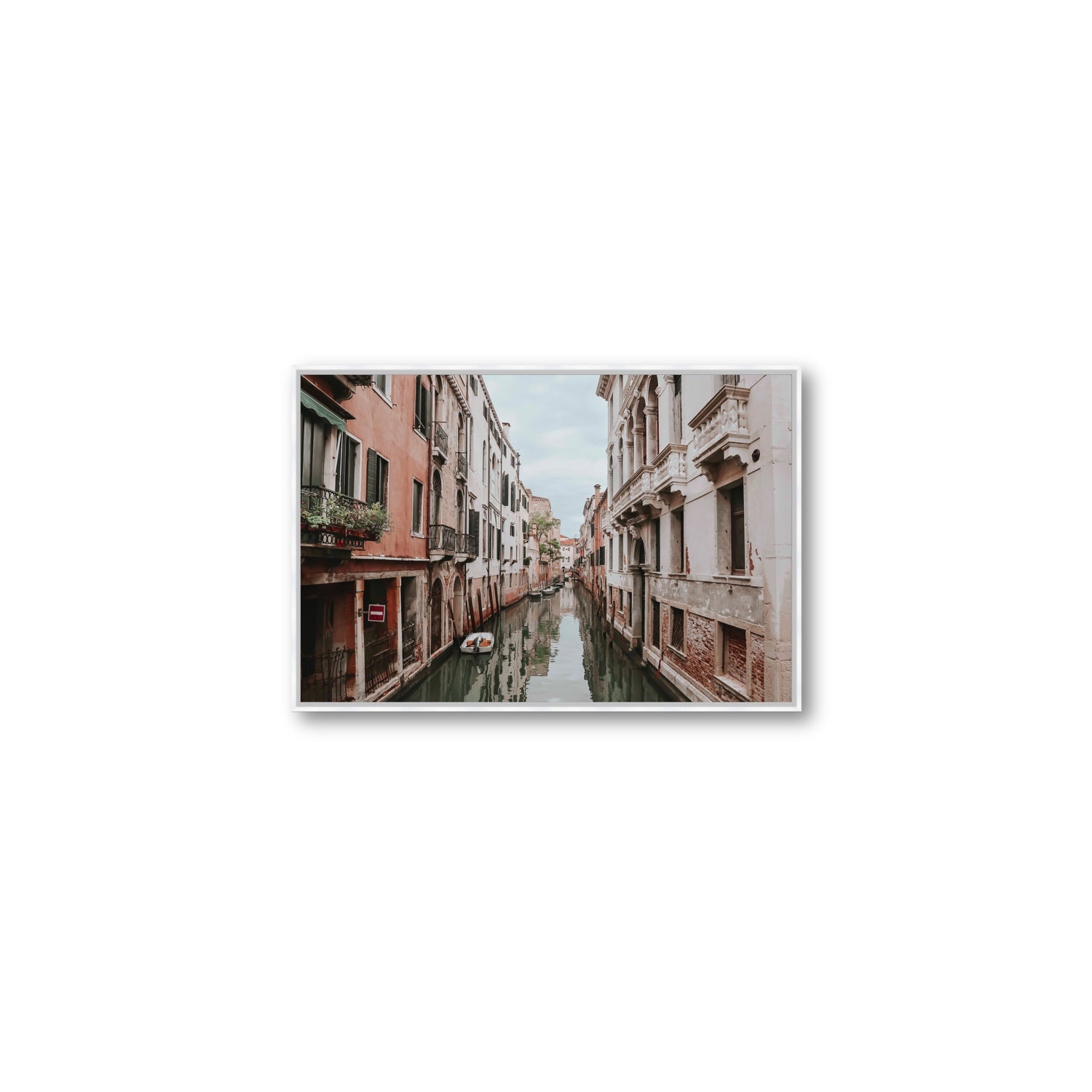 The Floating City Venice Canal Italian decor wall art Medium fine art canvas in white float frame