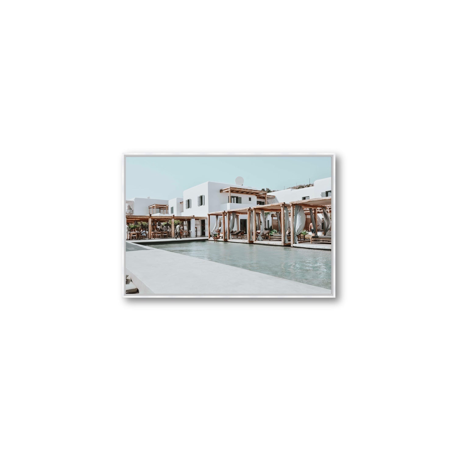 Polytelís Mykonos Greek island wall art Medium fine art canvas in white float frame