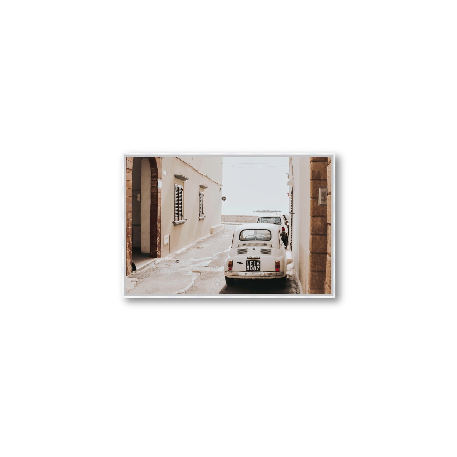Bambini Lane Puglia Italian wall art Medium fine art canvas in white float frame