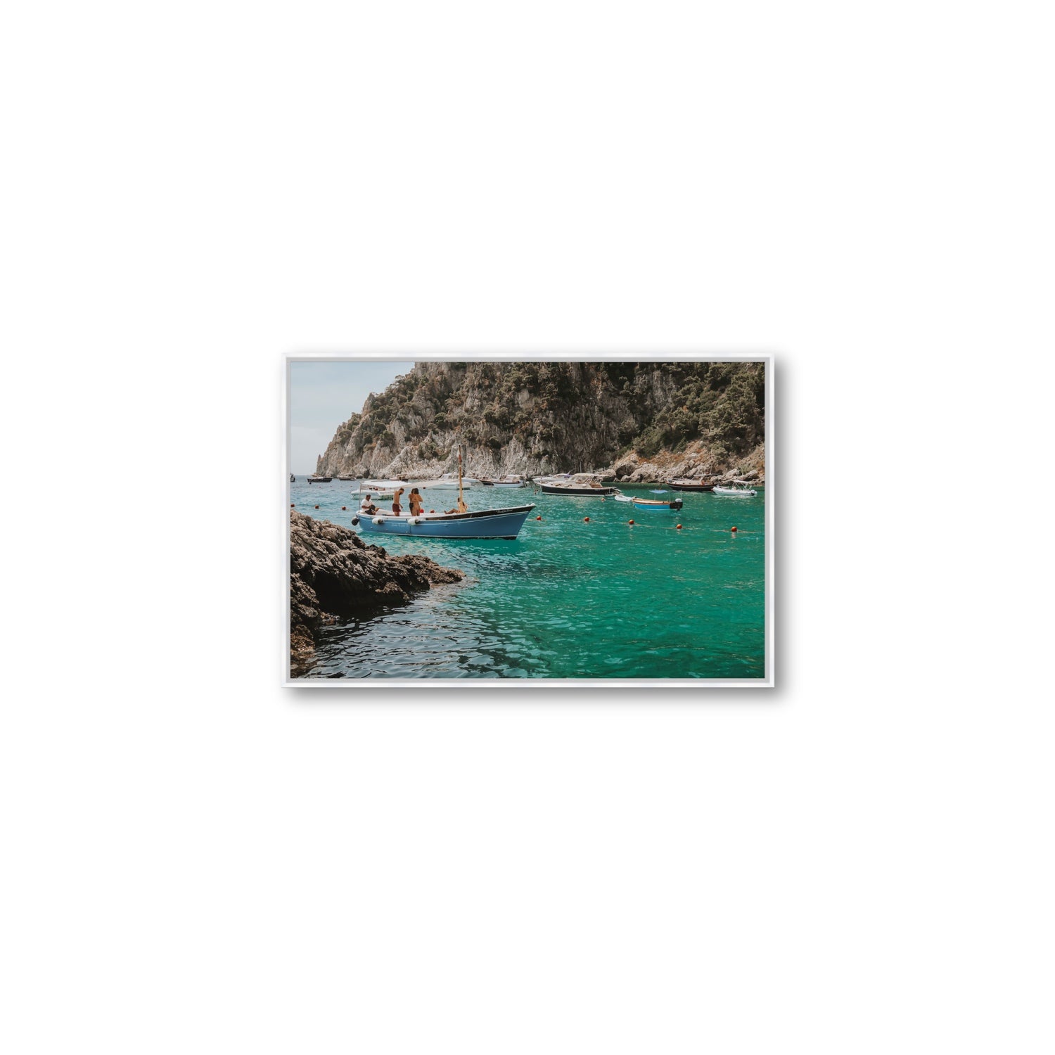 Cozy Cove Capri coastal Mediterranean wall art Medium fine art canvas in white float frame