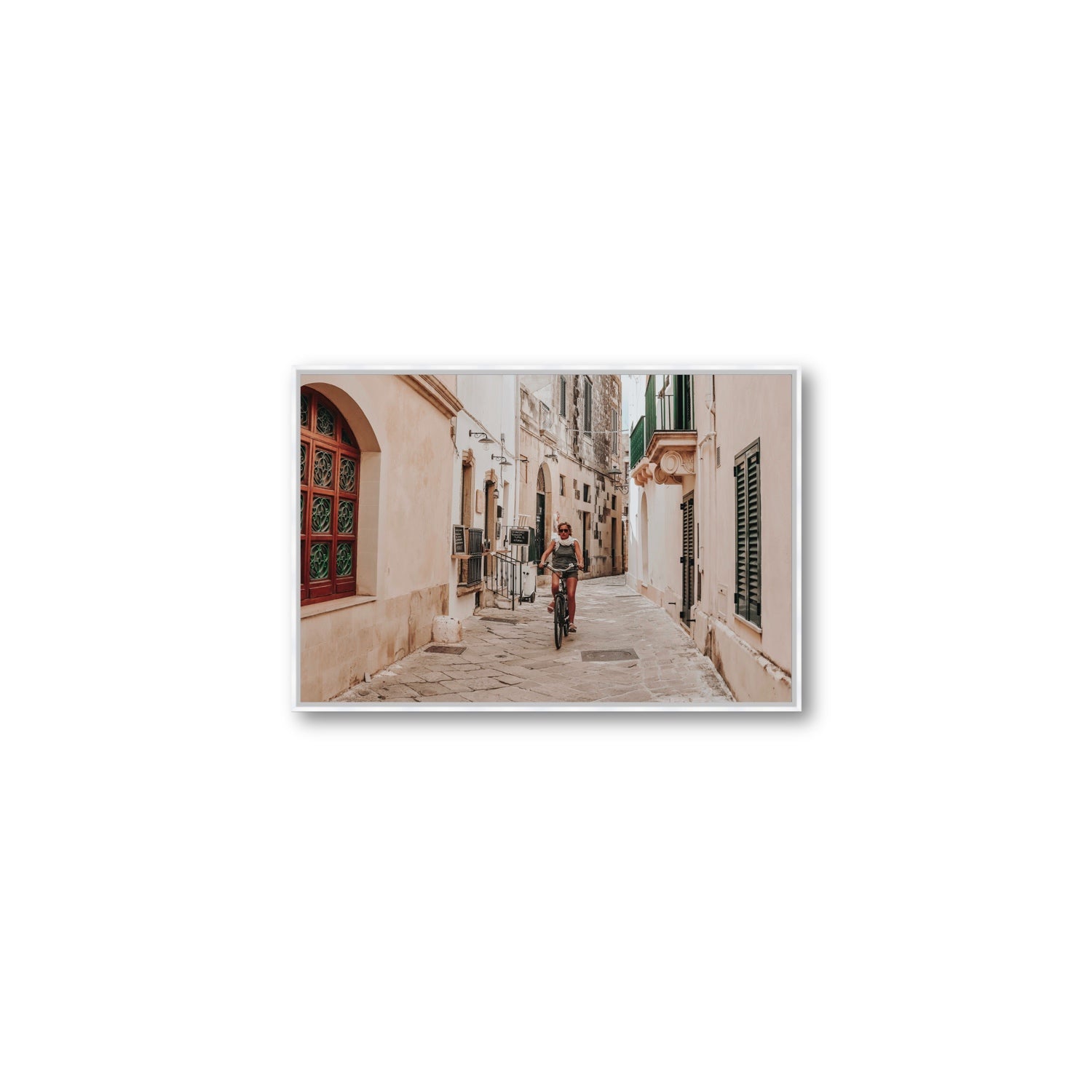 La Donna In Bicicletta Puglia Wall Italian fine art print Medium fine art canvas in white float frame
