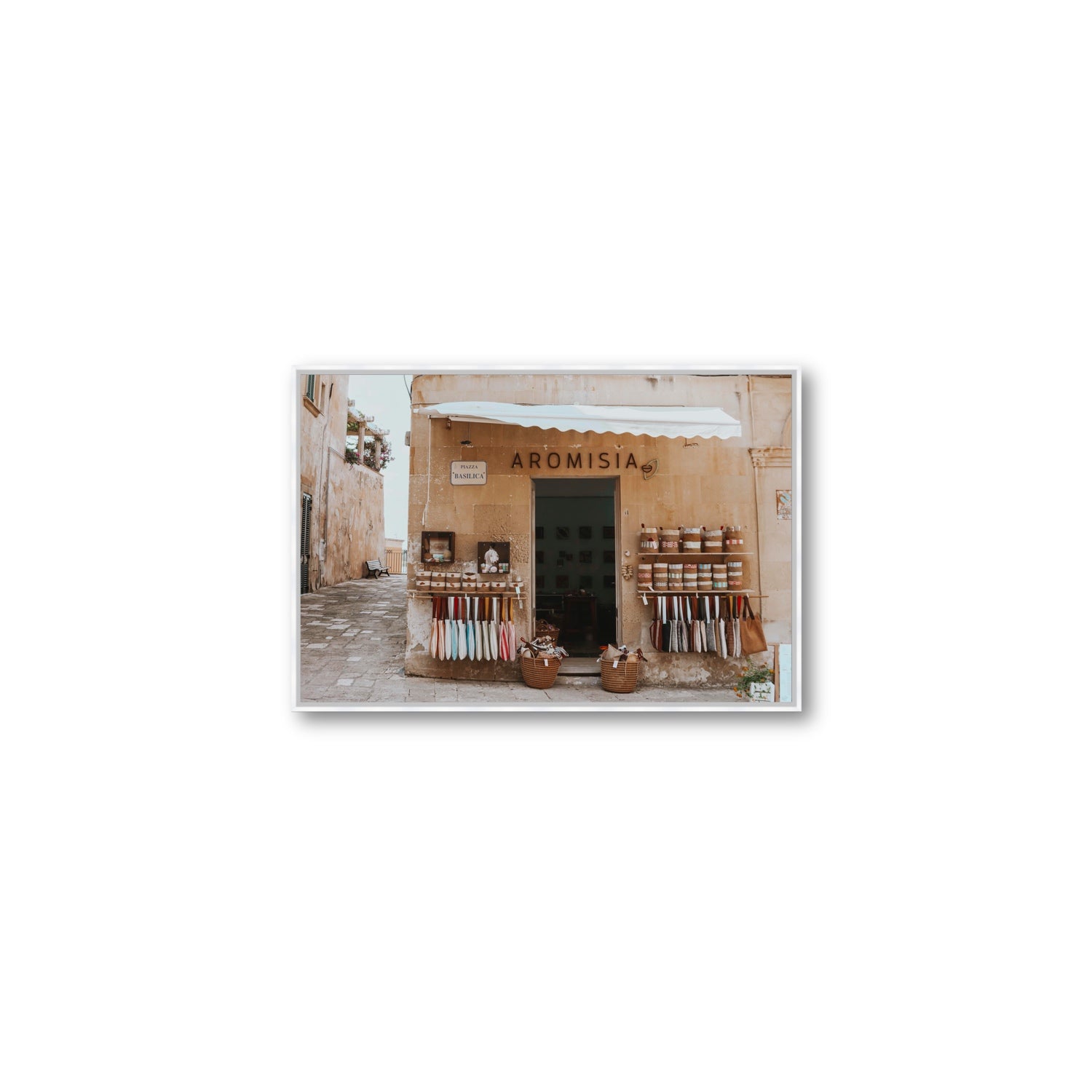 Aromisia Puglia Otranto Italian wall art Medium fine art canvas in white float frame