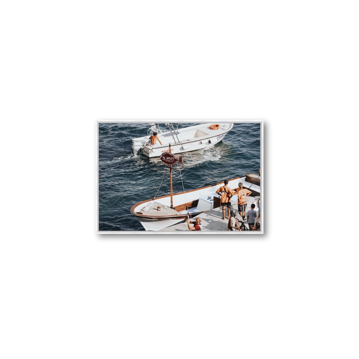 Water Taxi Positano wall art Medium fine art canvas in white float frame