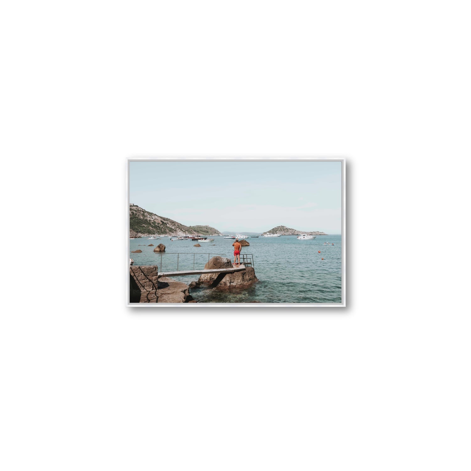 Out Of Office Tuscany coastal Italian wall art Medium fine art canvas in white float frame