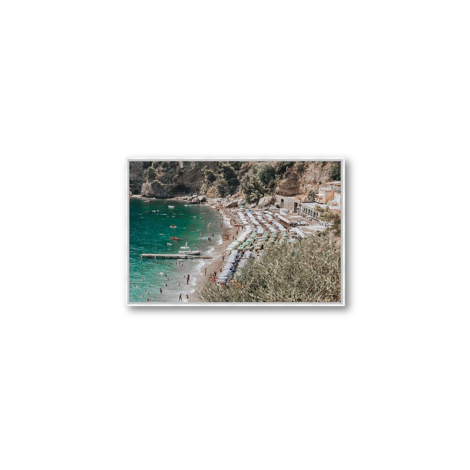 Fornillo Beach fine art print, Positano, Italy, Medium, White Float Frame, Fine Art Canvas