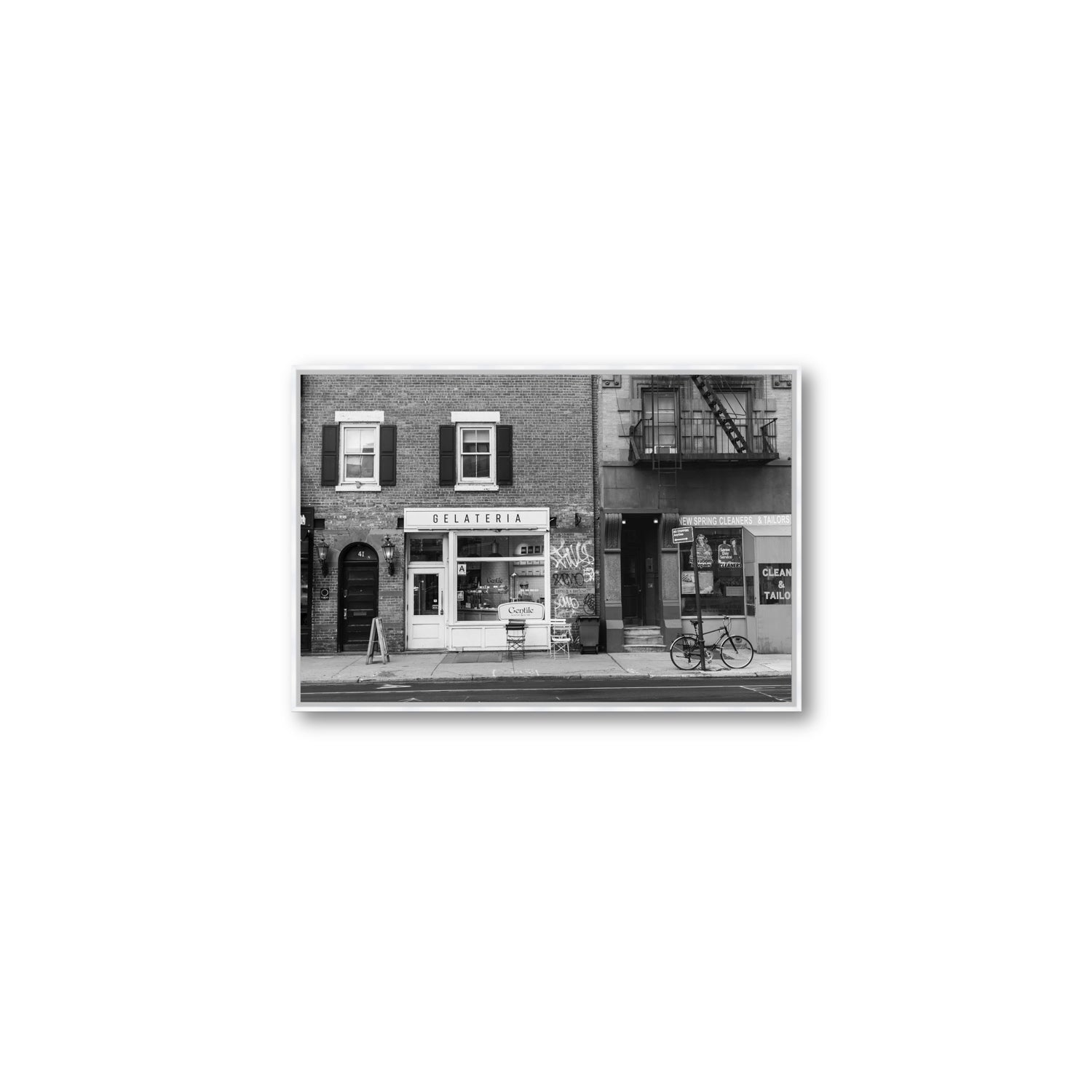 West Village Dolcezza New York NYC Black & White wall art Medium fine art canvas in white float frame