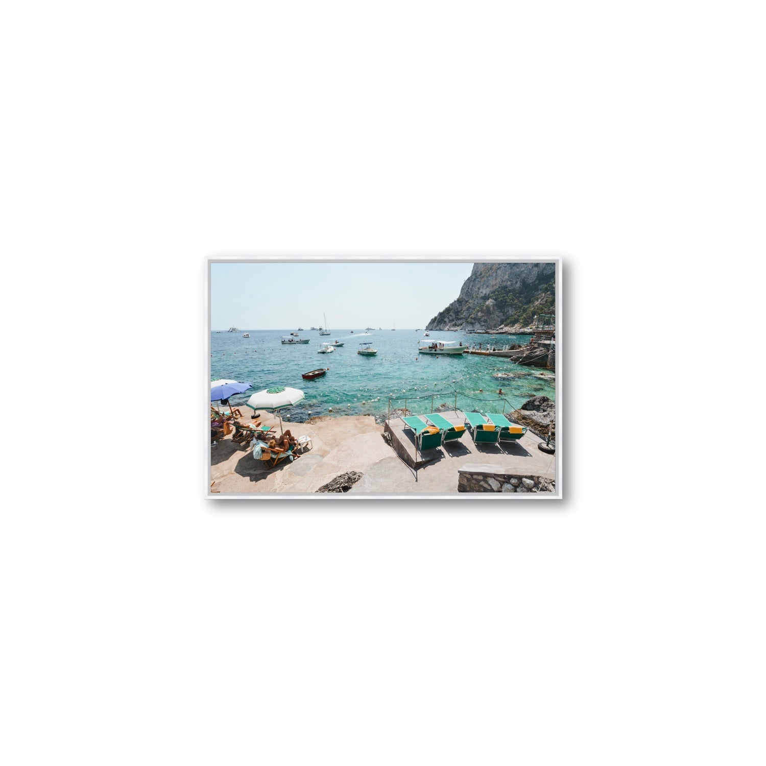 Save Me A Seat Capri Mediterranean wall art Medium fine art canvas in white float frame
