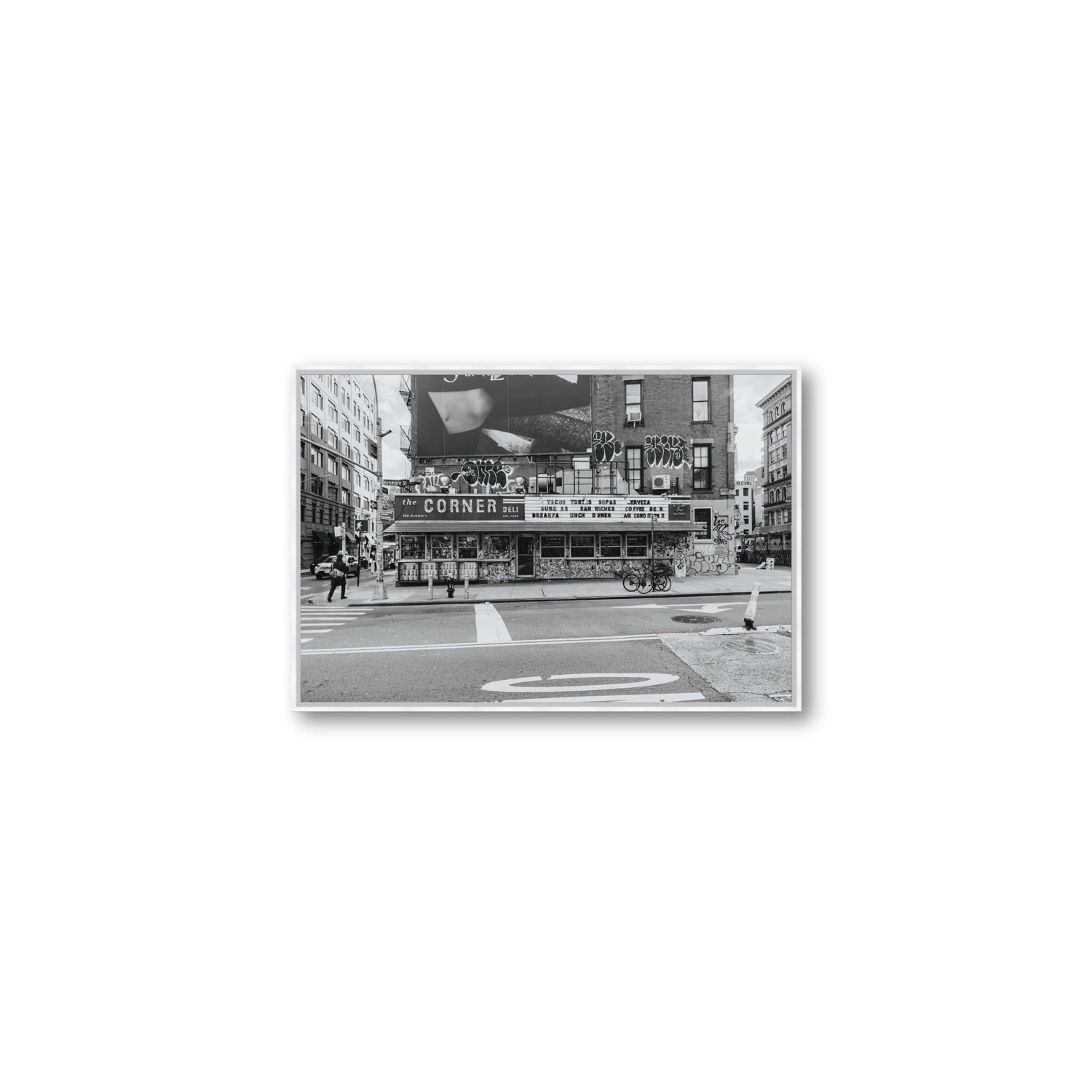 Kenmare Street New York NYC Black & White wall art Medium fine art canvas in white float frame