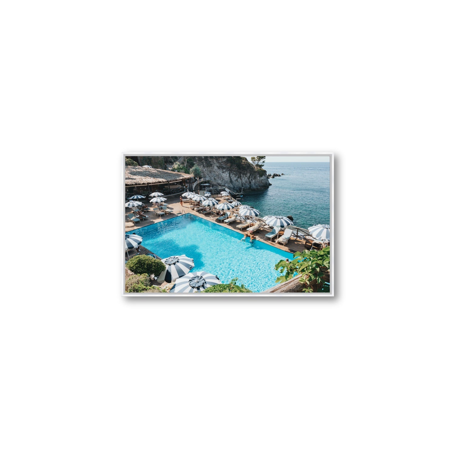 Oceanview Ischia Italian coastal wall art Medium fine art canvas in white float frame