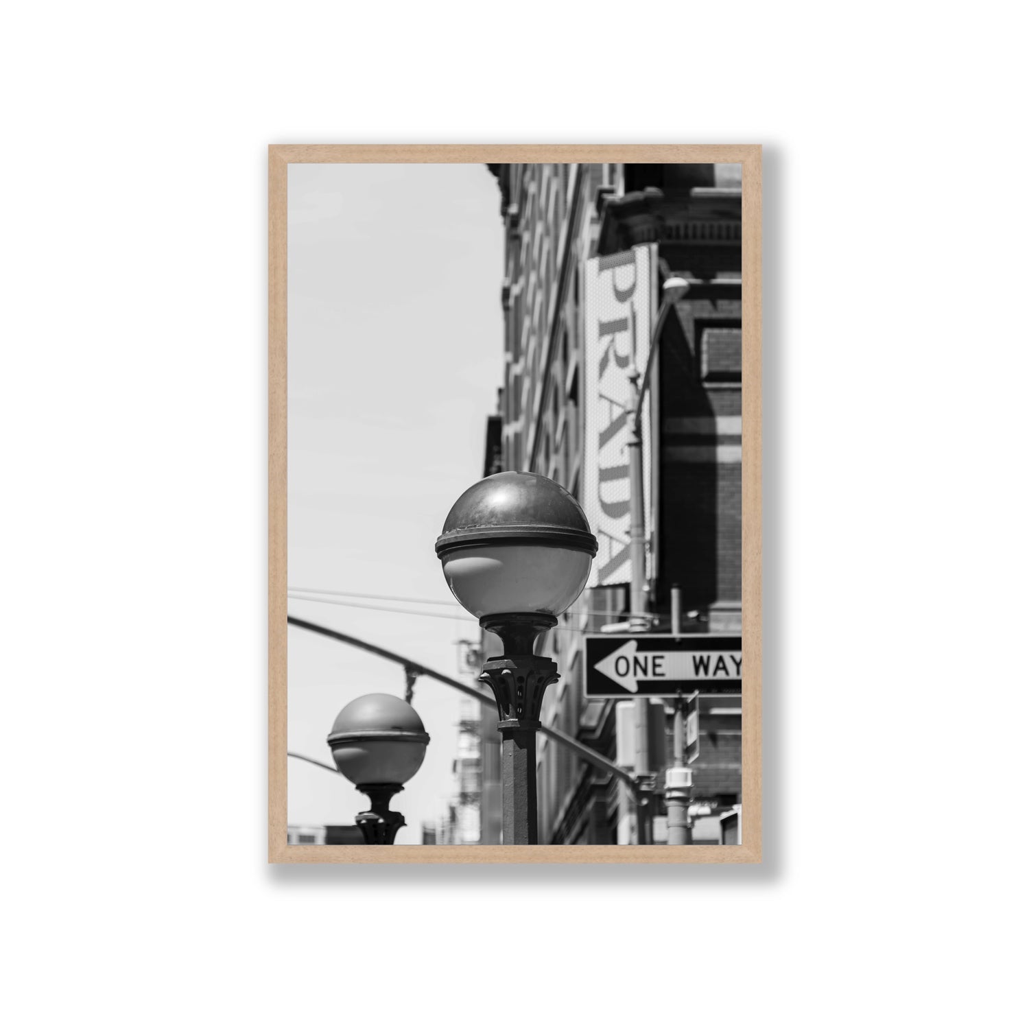 Subway Style New York NYC Black & White wall art Giant full-bleed fine art print in natural oak frame