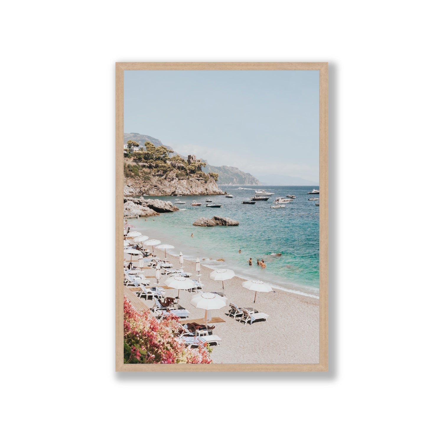 Seaview Refuge Amalfi coastal wall art giant full-bleed fine art print in natural oak frame