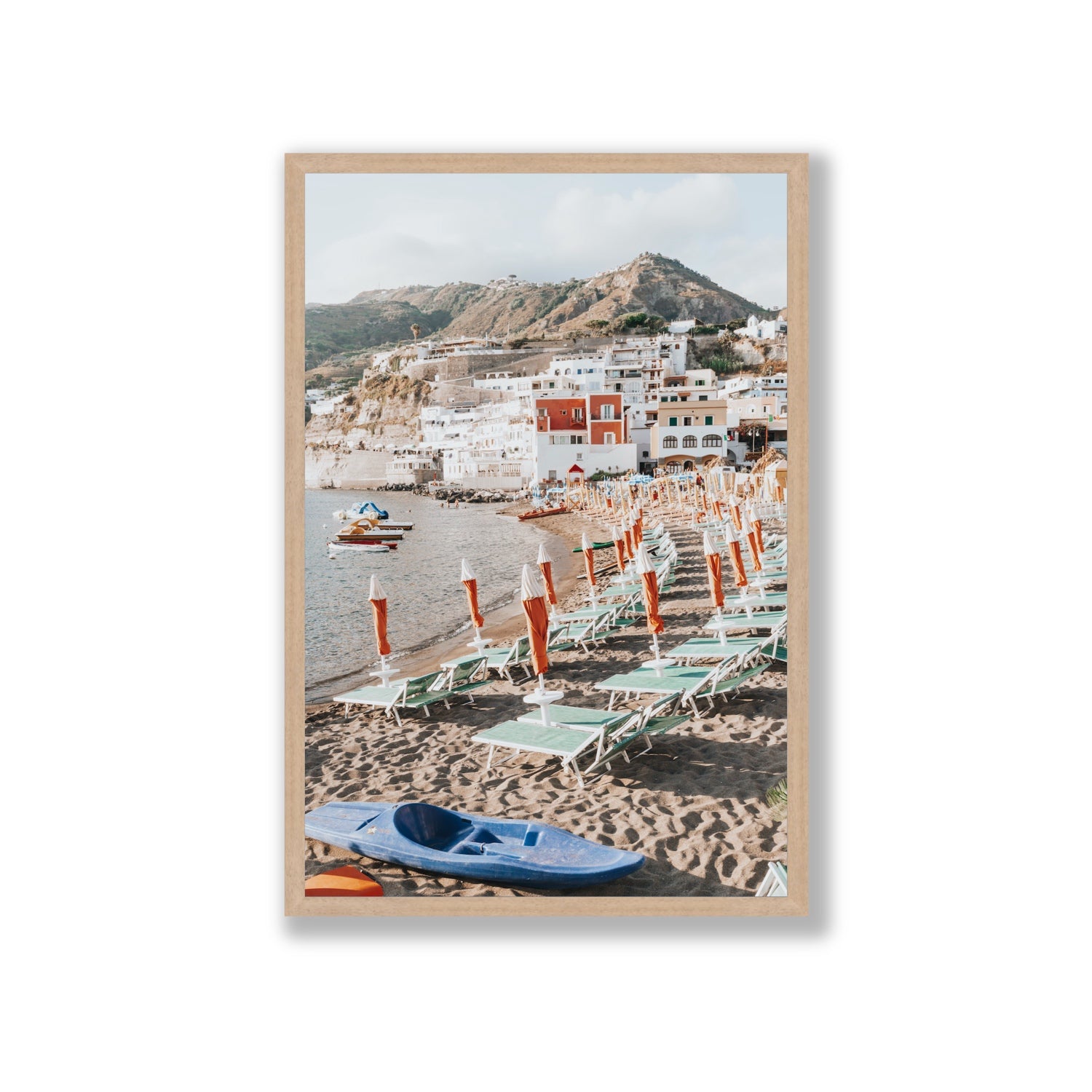 L'Isola del Paradiso Ischia Mediterranean wall art Giant full-bleed fine art print in natural oak frame