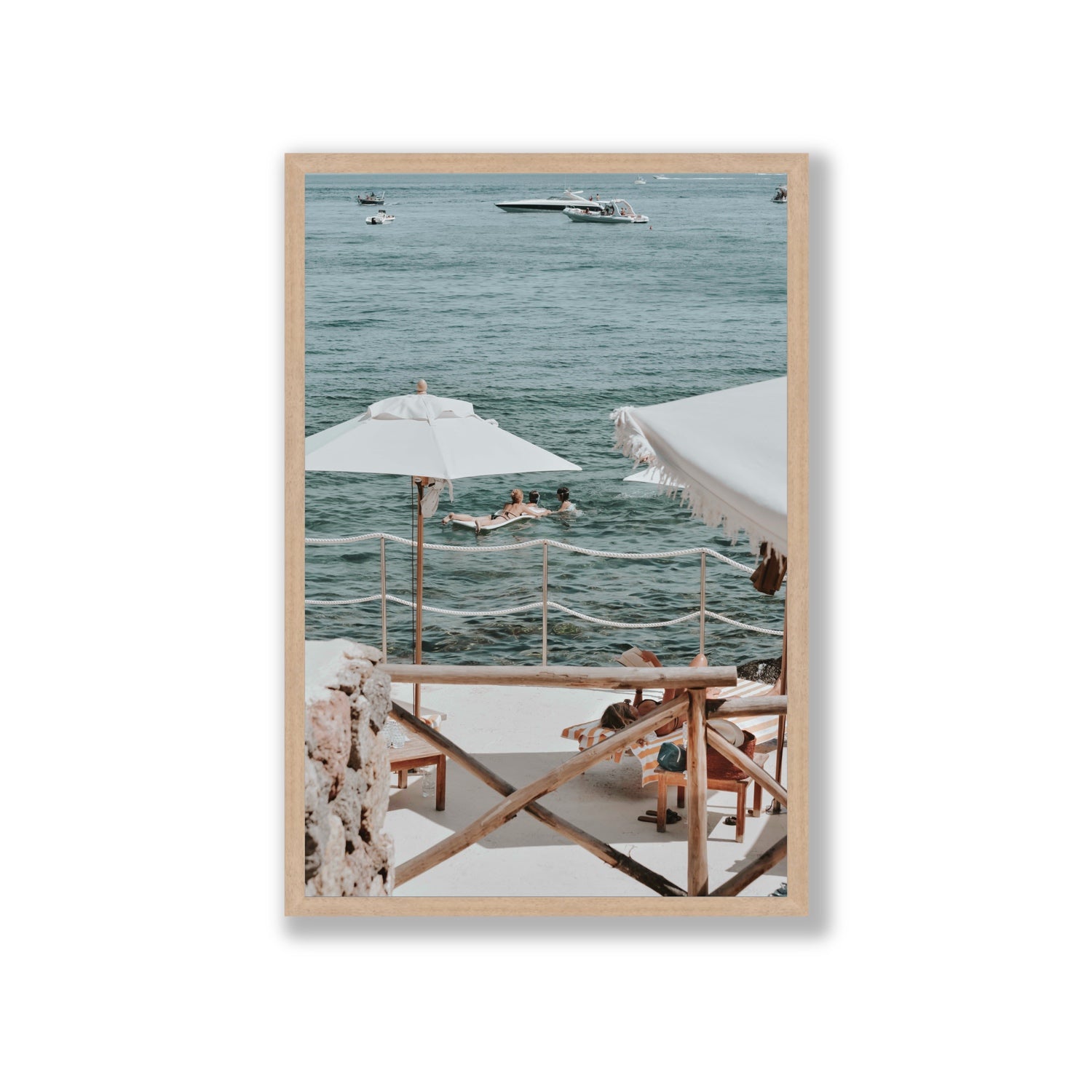 Hideaway Tuscany coastal Mediterranean wall art Giant full-bleed fine art print in natural oak frame