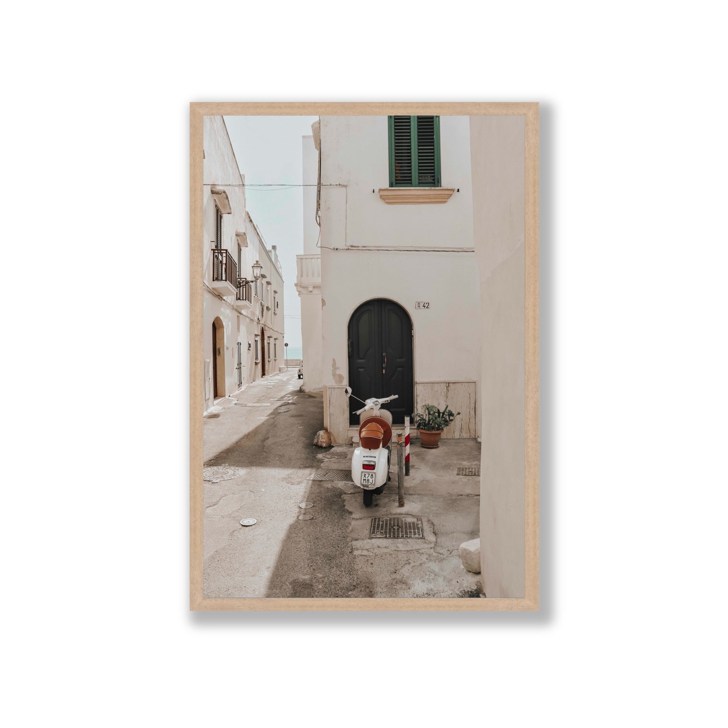 La Casa 42 Puglia Gallipoli Italian wall art Giant full-bleed fine art print in natural oak frame
