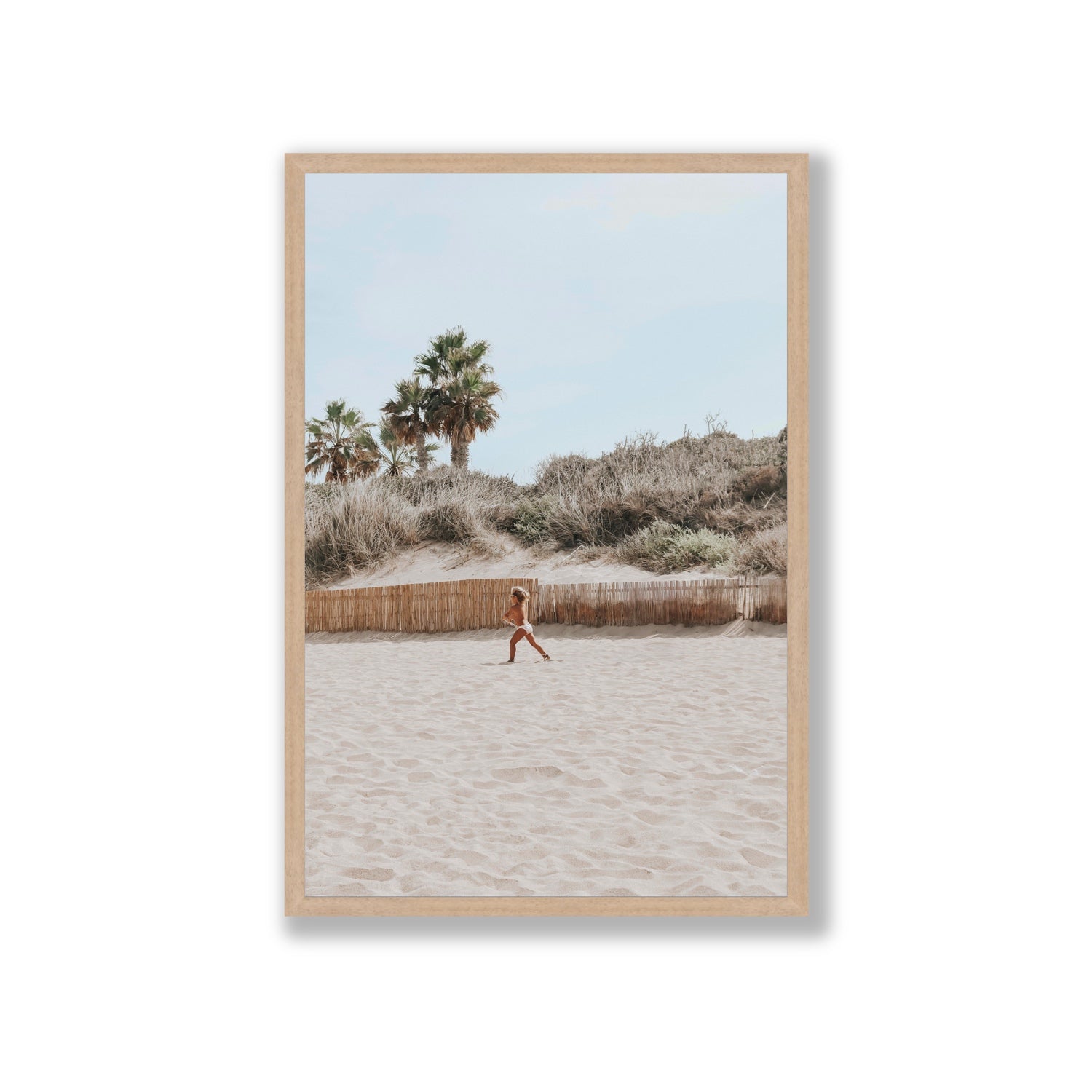 Joyful Sprint Puglia beach coastal fine art print Giant full-bleed fine art print in natural oak frame