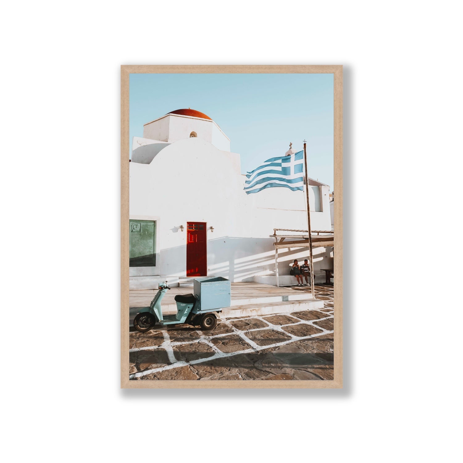 Mykonos Postcard fine art print, Mykonos, Greece, Giant, Natural Oak Frame · Full Bleed, Fine Art Print