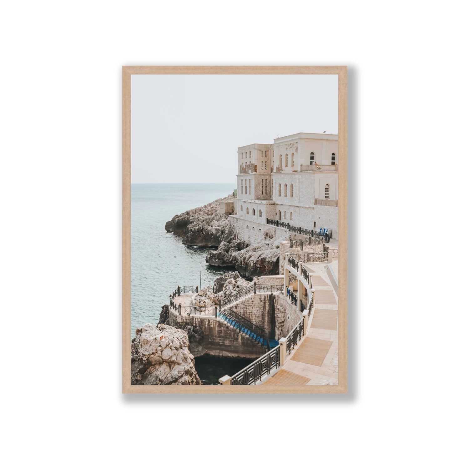 Santa Cesarea Puglia Italian coastal wall art Giant full-bleed fine art print in natural oak frame